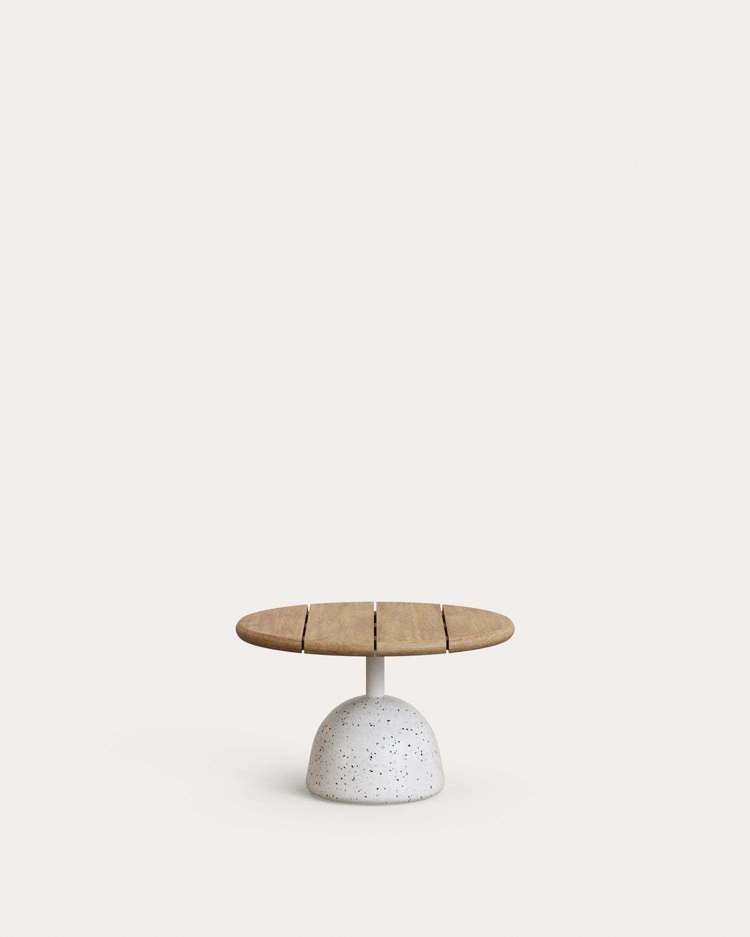 Saura coffee table with <tc>wEIS</tc> terrazzo top, natural acacia wood, 32 x Ø55 cm