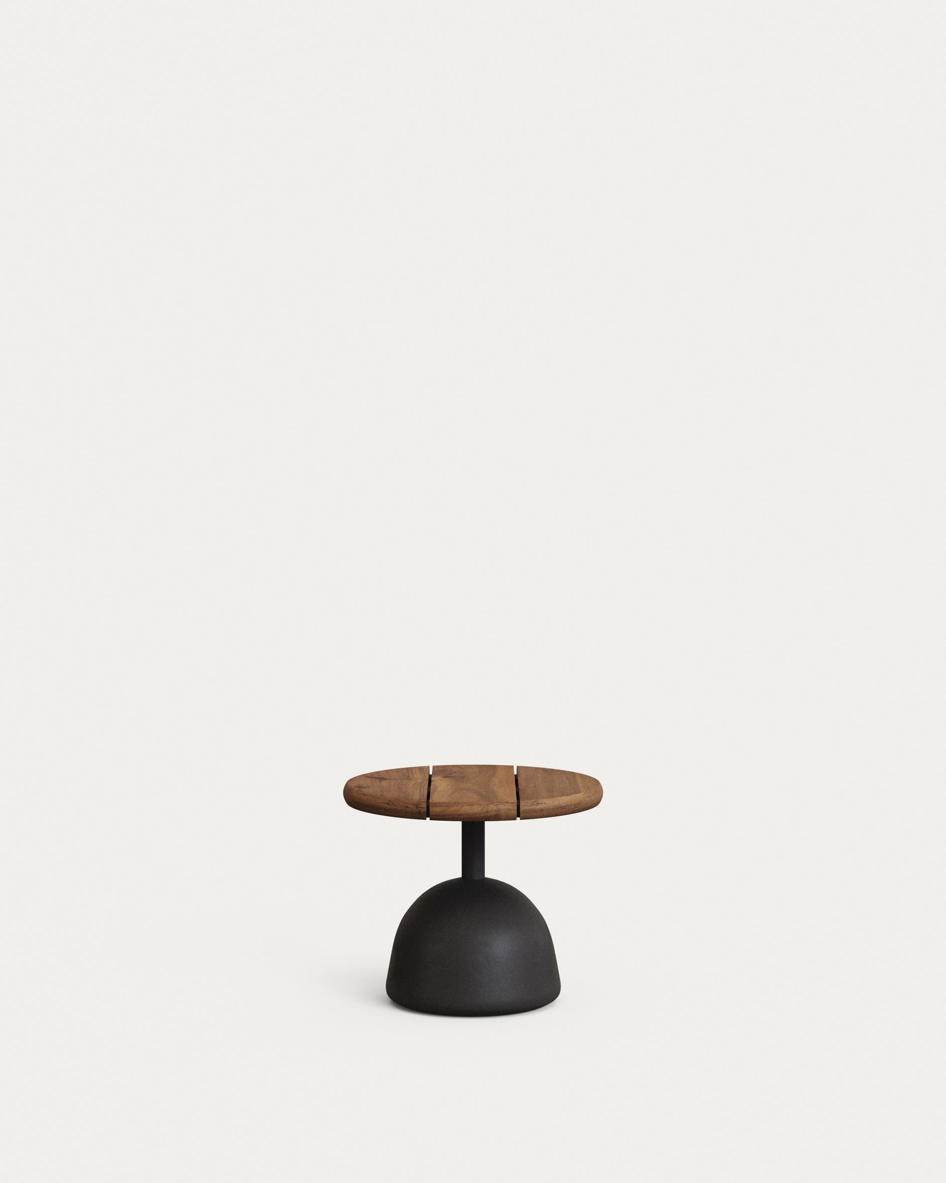 Saura coffee table with acacia top in walnut finish and black cement base Ø43x35cm