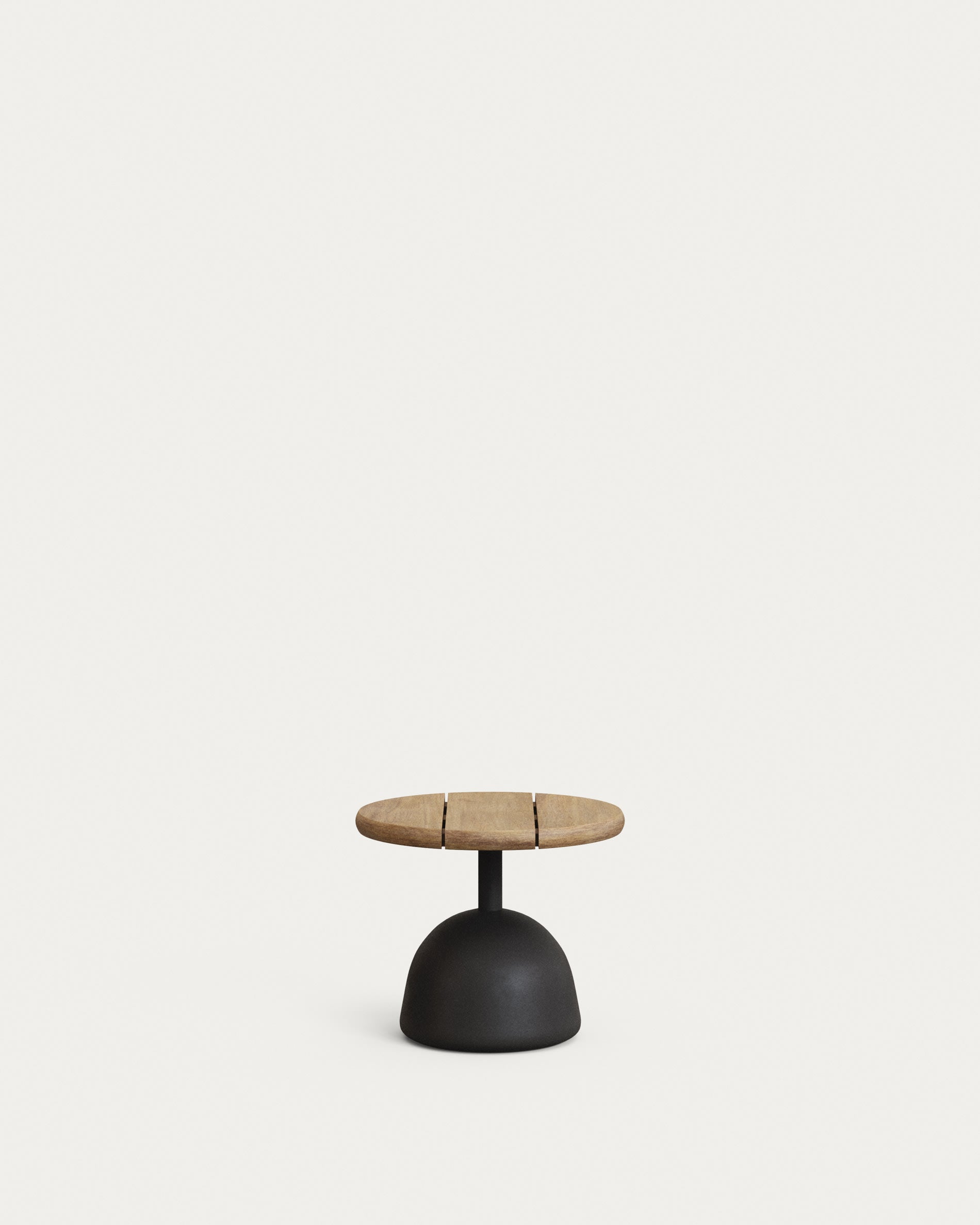 Saura coffee table with natural finish acacia wood top and black cement base Ø43x35cm