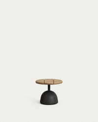 Table basse Saura avec plateau en bois d'acacia finition naturelle et piètement en ciment noir Ø43x35cm