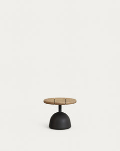 Table basse Saura avec plateau en bois d'acacia finition naturelle et piètement en ciment noir Ø43x35cm
