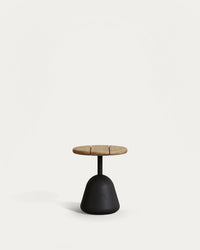Table basse Saura en métal noir avec surface en acacia naturel 45xØ43 cm FSC 100%