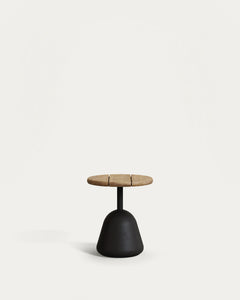 Table basse Saura en métal noir avec surface en acacia naturel 45xØ43 cm FSC 100%