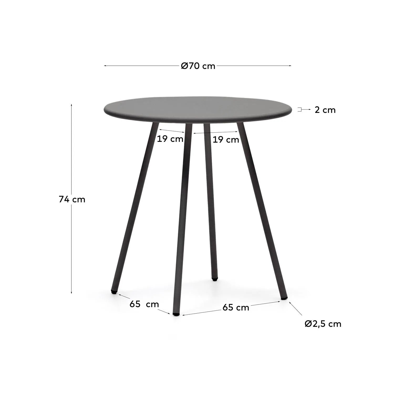 Robuster Montjoi Stahltisch Ø 70 cm, perfekt für moderne Außenbereiche.
