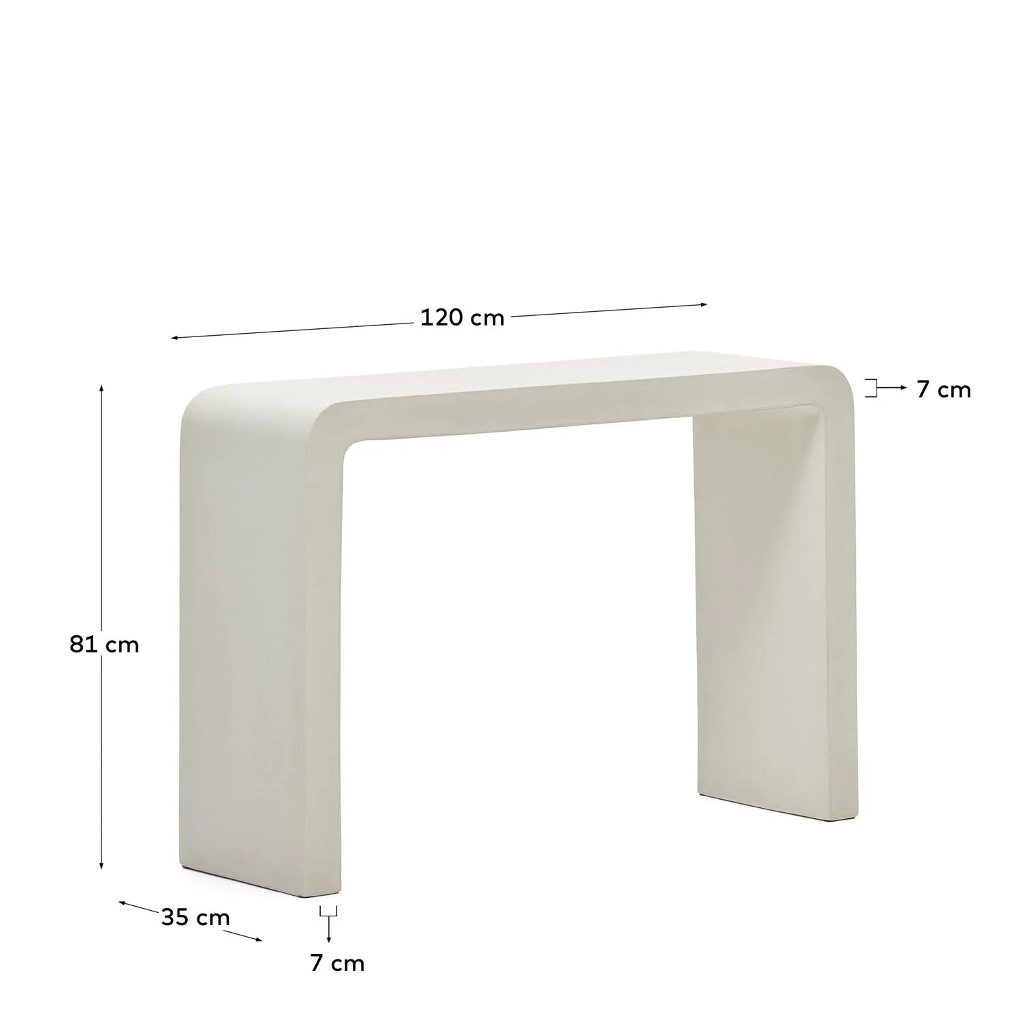 Elegante weiße Zementkonsole 120x80 cm von Kave Home für modernes Wohnen.