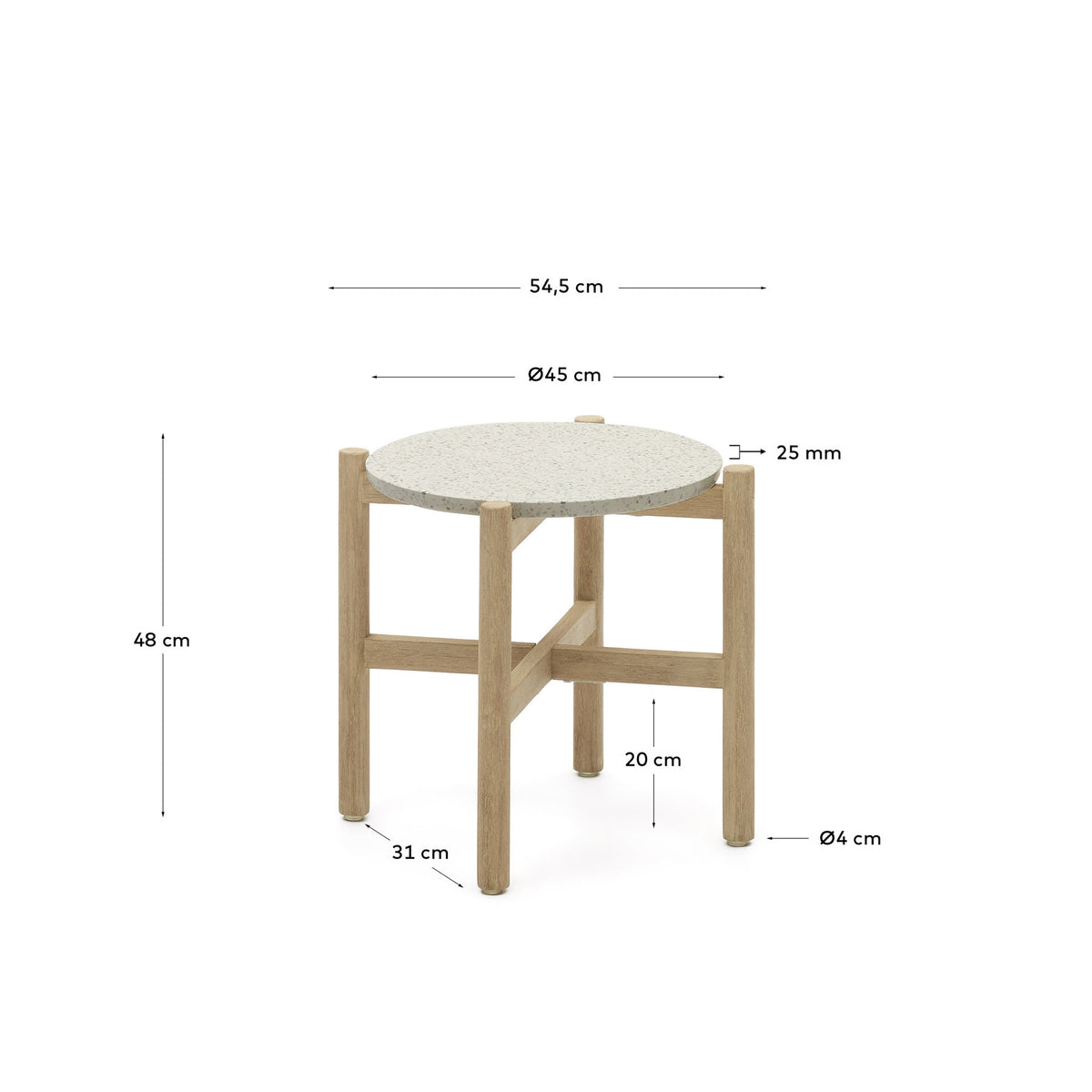Pola Beistelltisch aus Zement und massivem Eukalyptus Ø 50 cm FSC 100% in Natur präsentiert im Onlineshop von KAQTU Design AG. Beistelltisch ist von Kave Home