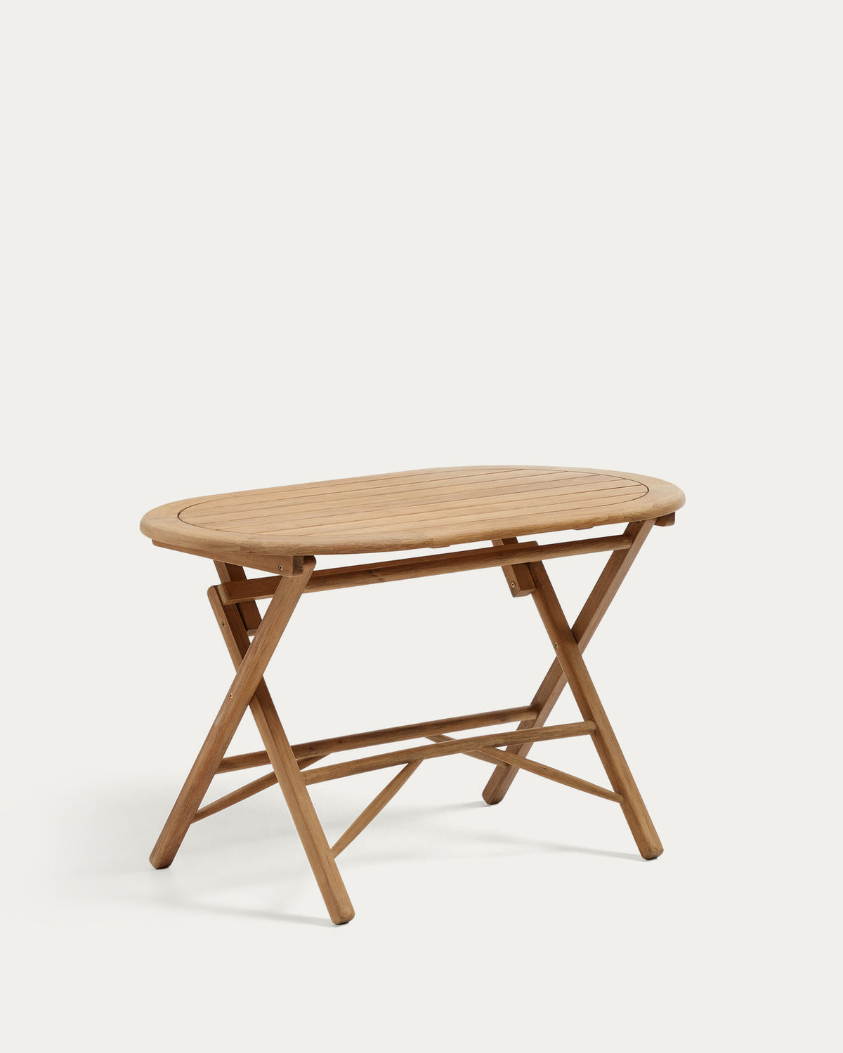 Klapptisch Dandara aus massivem Akazienholz in Naturoptik Ø 120 x 60 cm FSC 100% in Braun präsentiert im Onlineshop von KAQTU Design AG. Gartentisch ist von Kave Home