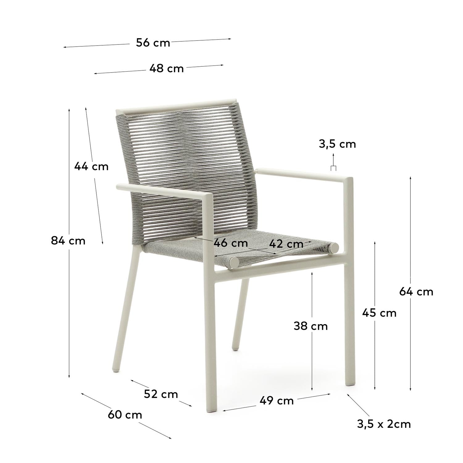 Eleganter Gartenstuhl Culip in Weiss: Wetterfestes Seil und Aluminium, perfekt für stilvolle Outdoor-Momente und einfache Lagerung.