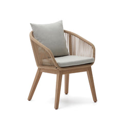 Sedia Portalo in corda beige e gambe in legno massello di acacia FSC 100%