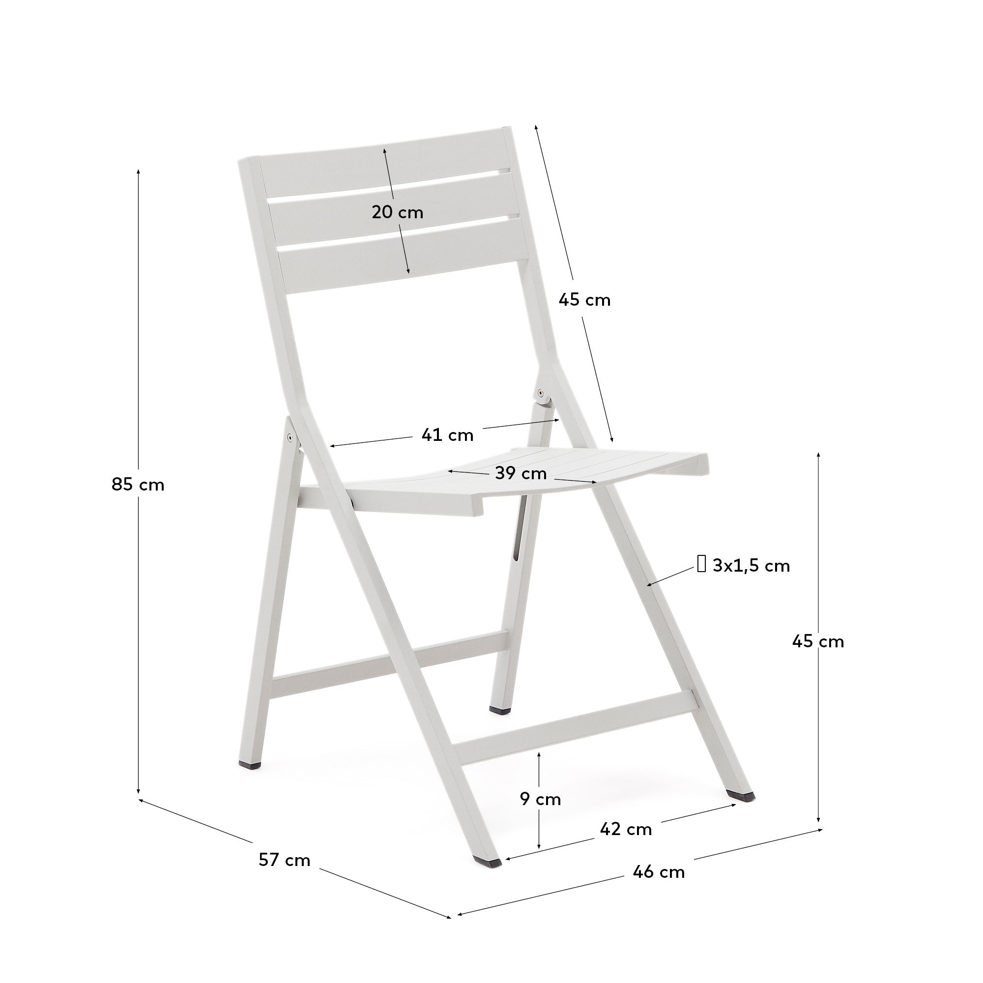 Moderner, faltbarer Gartenstuhl Torreta aus Aluminium in hellgrau, ideal für Terrasse, Balkon oder Garten, robust und stilvoll.