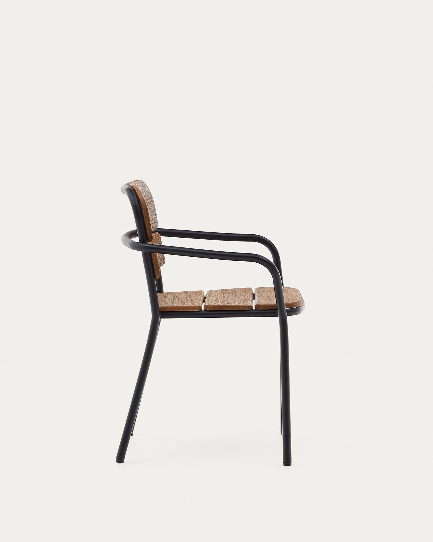 Sedia Algueret - Legno massello di eucalipto con finitura naturale e alluminio nero FS