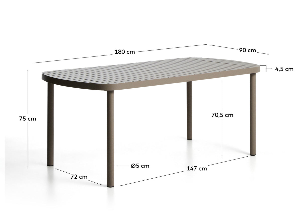 Outdoor-Tisch Joncols aus Aluminium mit taupefarbener Lackierung, 180 x 90 cm in Taupe präsentiert im Onlineshop von KAQTU Design AG. Gartentisch ist von Kave Home