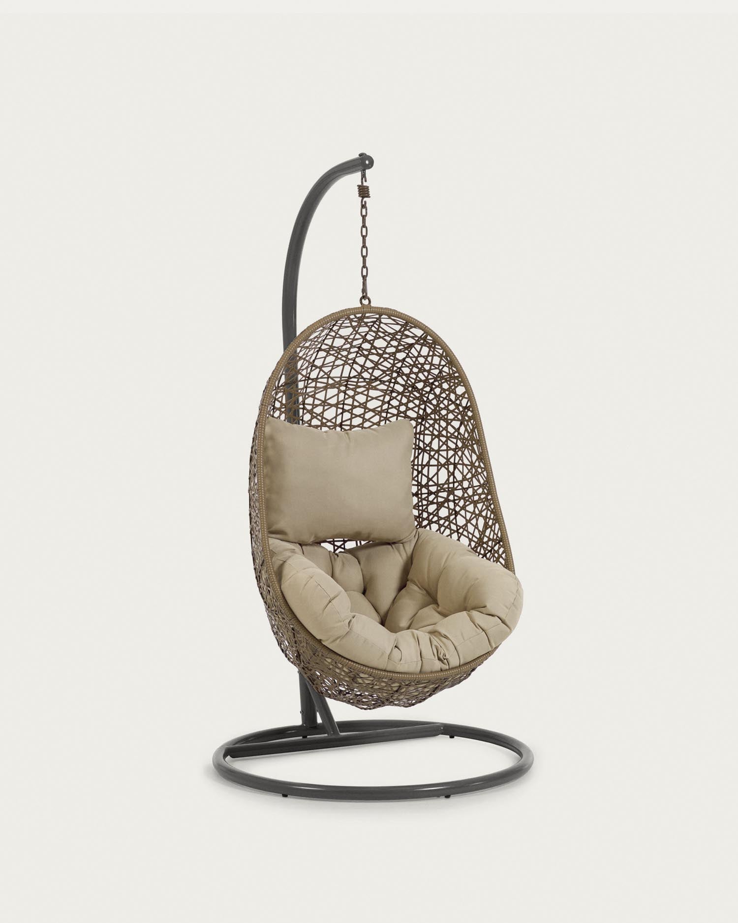 Hanging chair Florina in brown with stand in dark grey