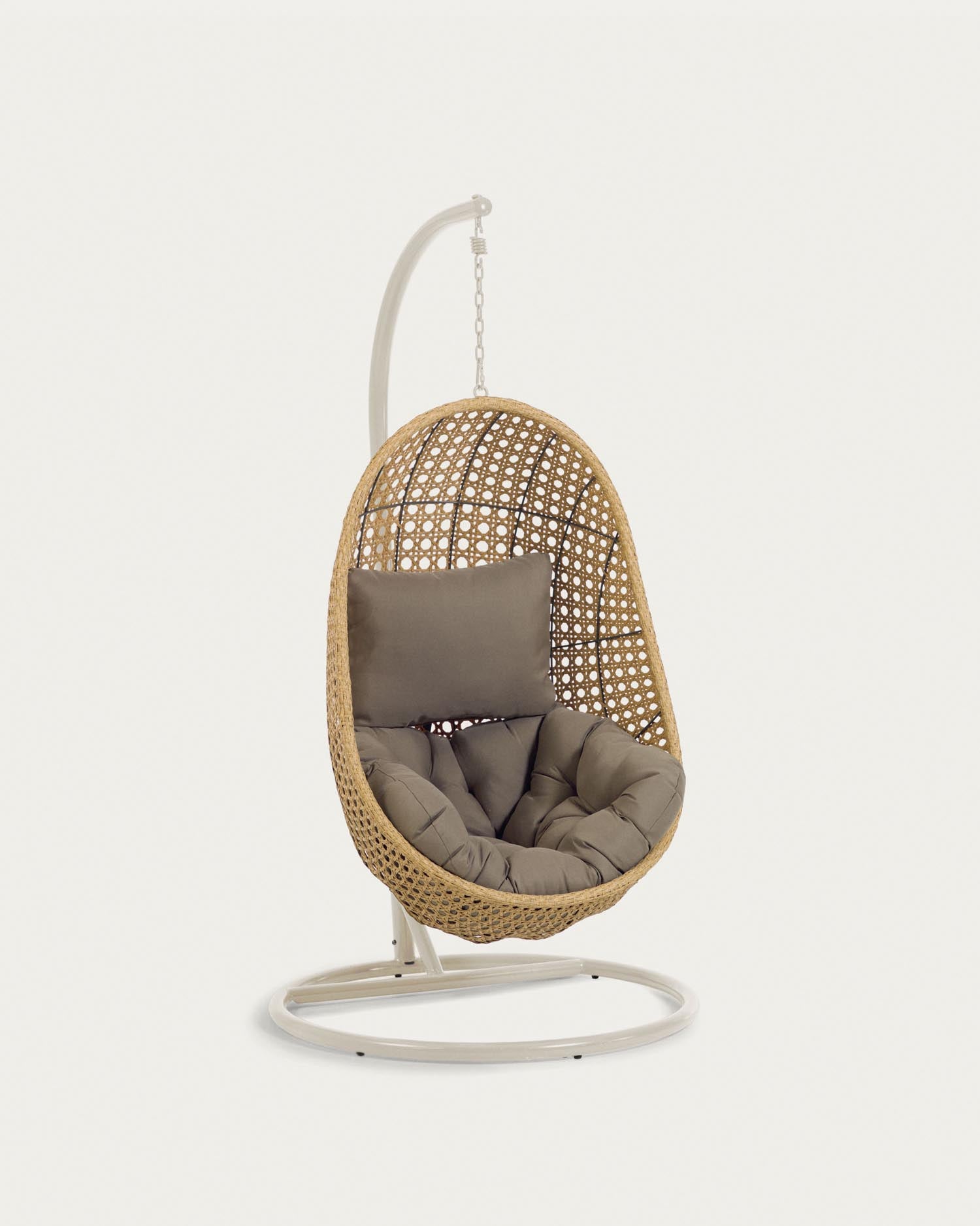Hanging chair Cira with natural finish and light grey stand