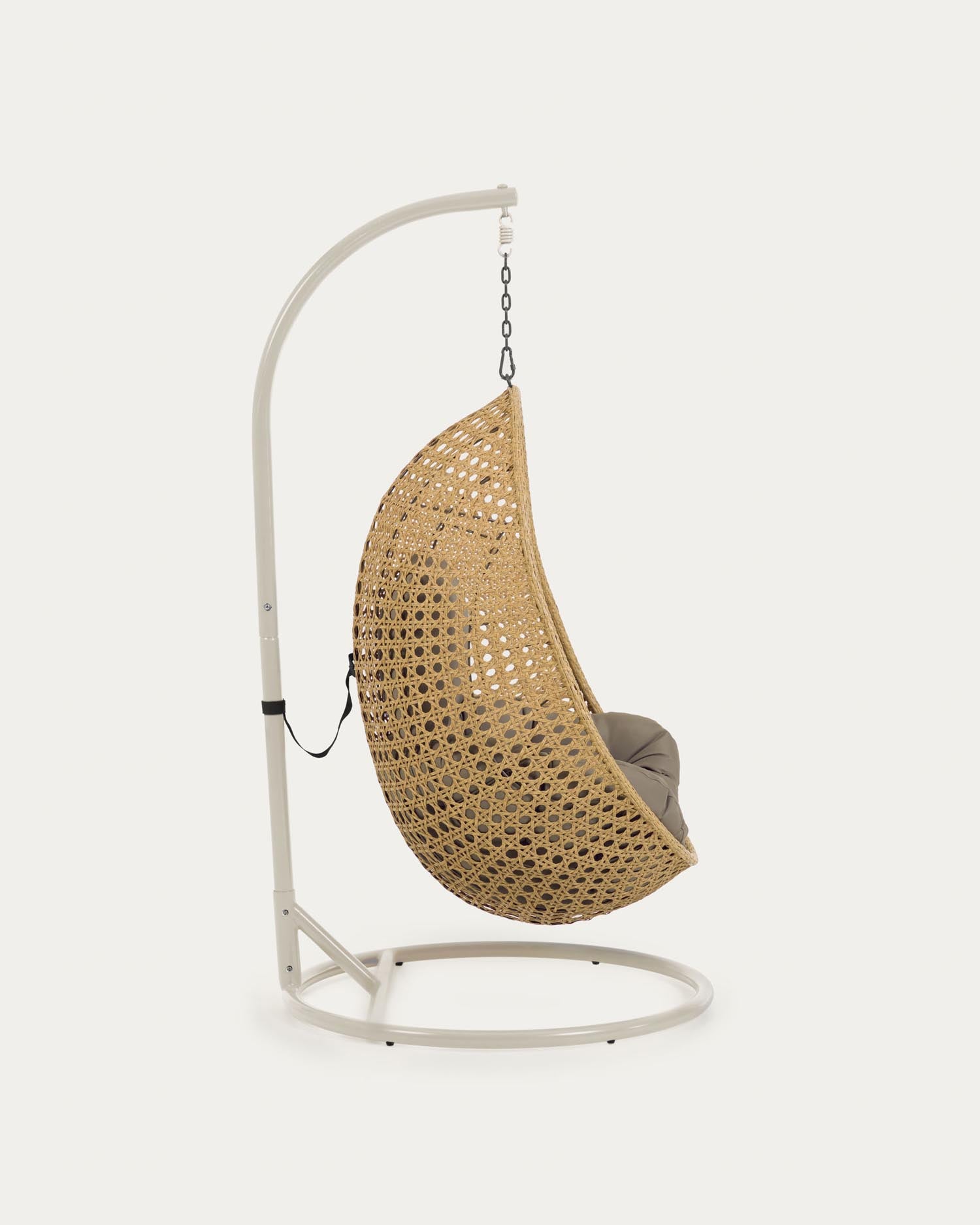Hanging chair Cira with natural finish and light grey stand