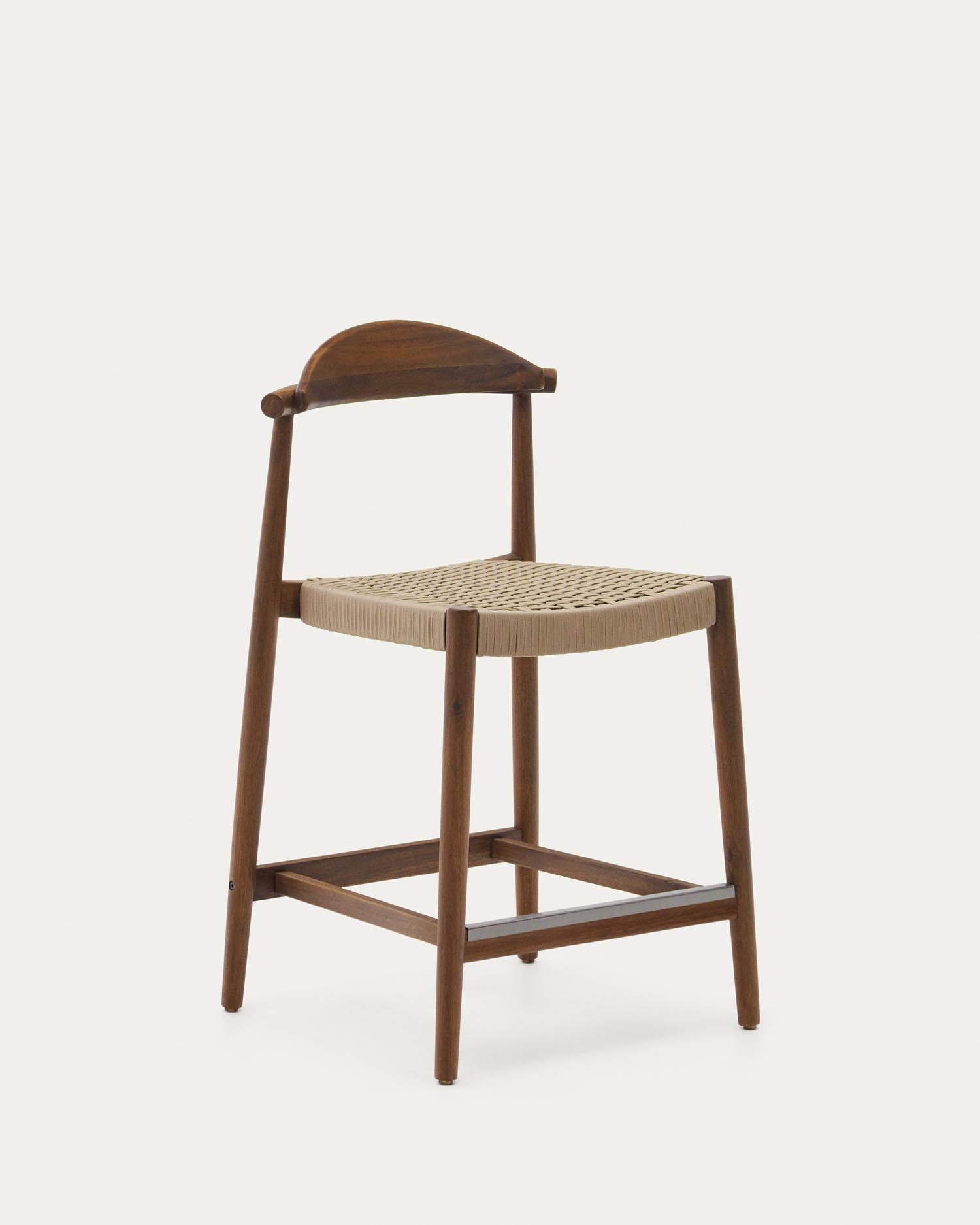 Nina stool, solid acacia wood with walnut finish, beige rope, height 62 cm, FSC 100%