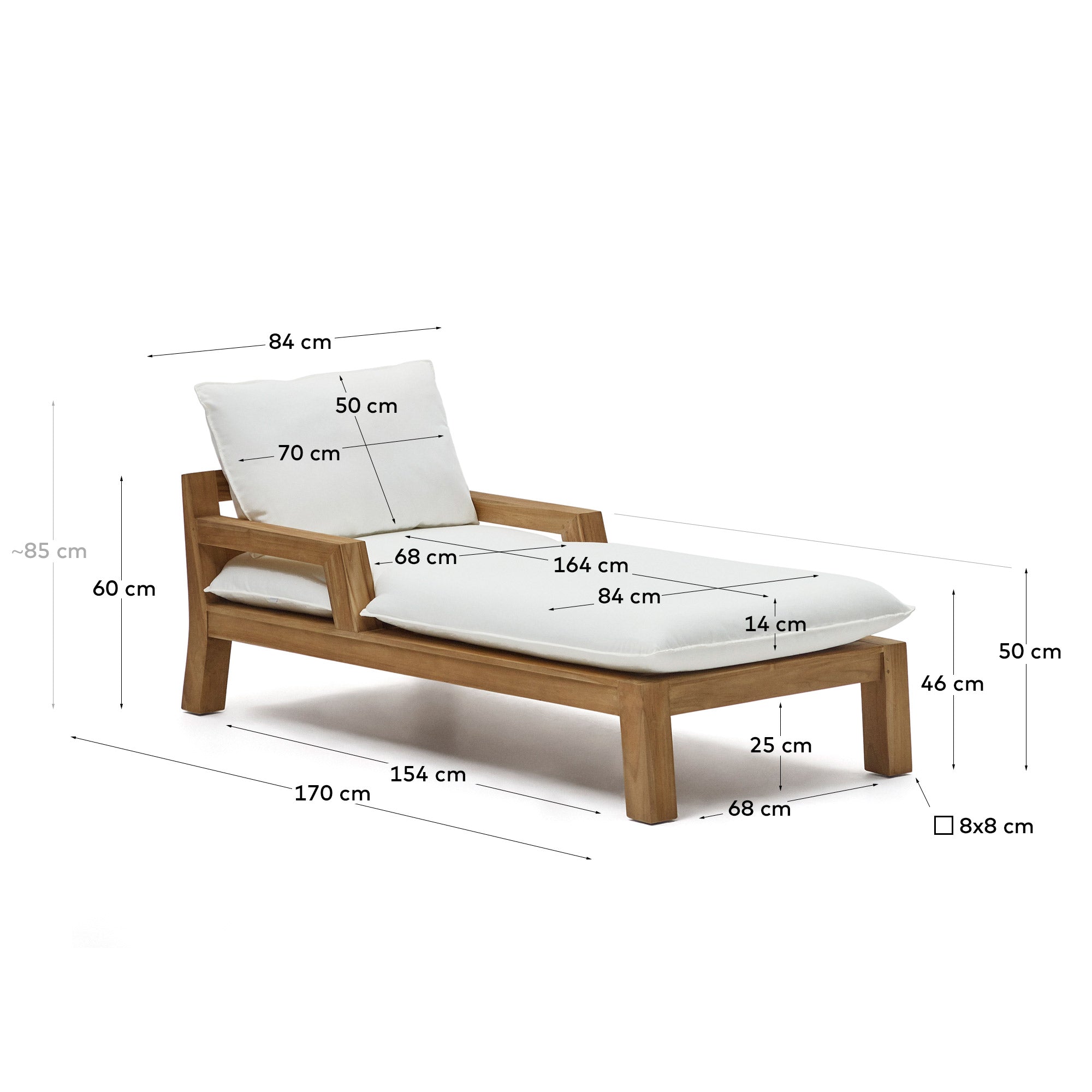 Hochwertiger Liegestuhl aus massivem Teakholz von Kave Home, perfekt für den Außenbereich, langlebig und modern designt.