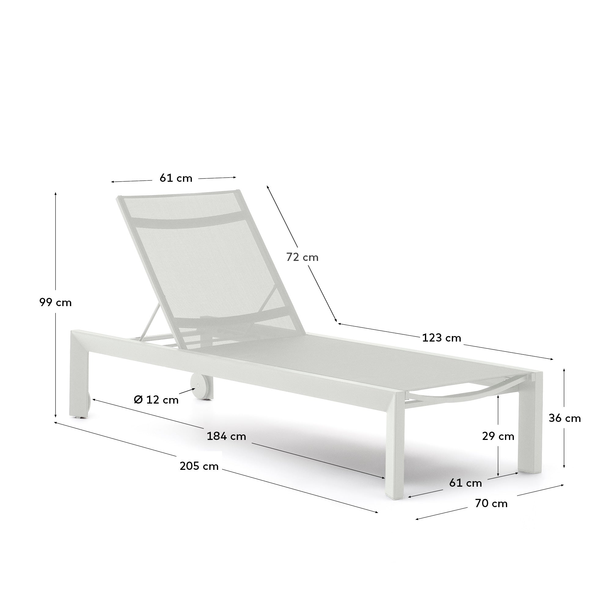 Eleganter Canutells Aluminium Liegestuhl in Weiß von Kave Home. Ideal für den Außenbereich, wetterfest und mit verstellbarer Rückenlehne für optimalen Komfort.