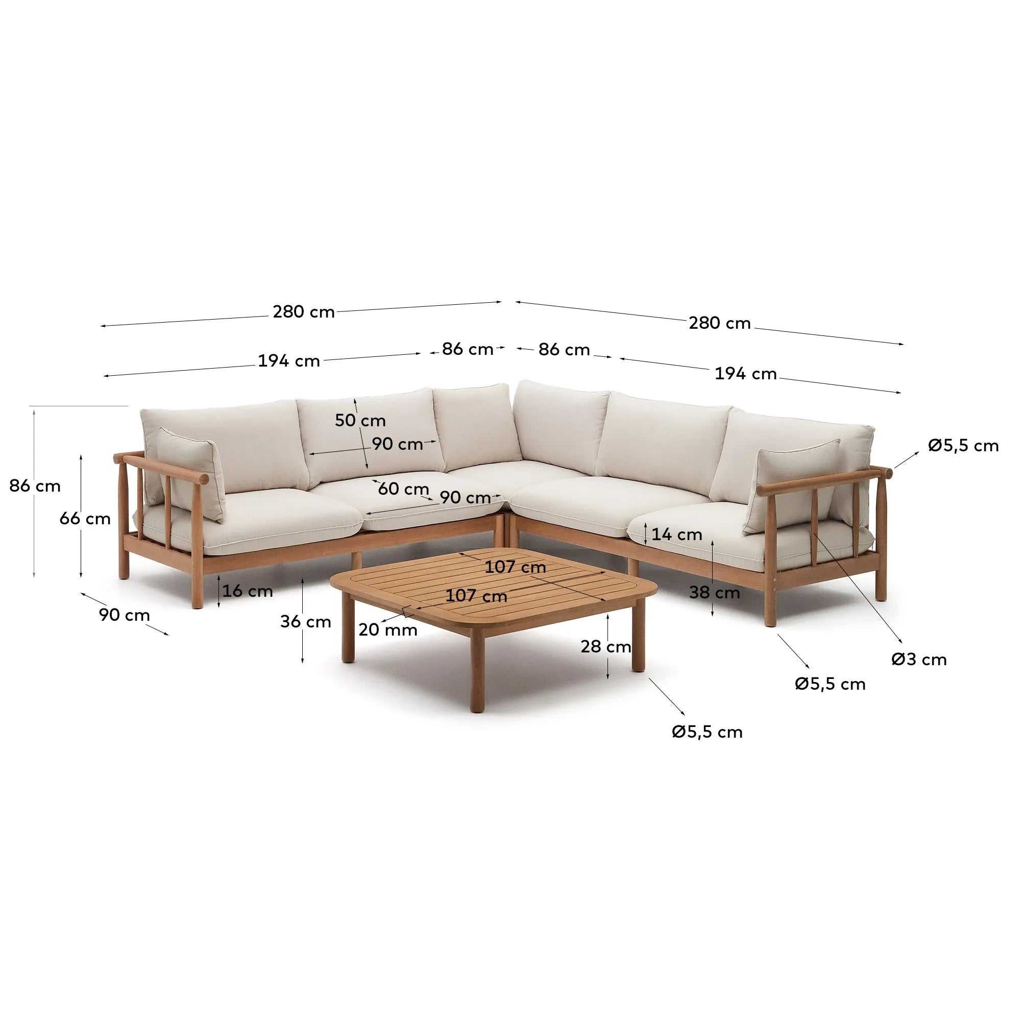 Elegantes Ecksofa-Set aus FSC-zertifiziertem Eukalyptusholz, ideal für stilvolle und nachhaltige Outdoor-Oasen.