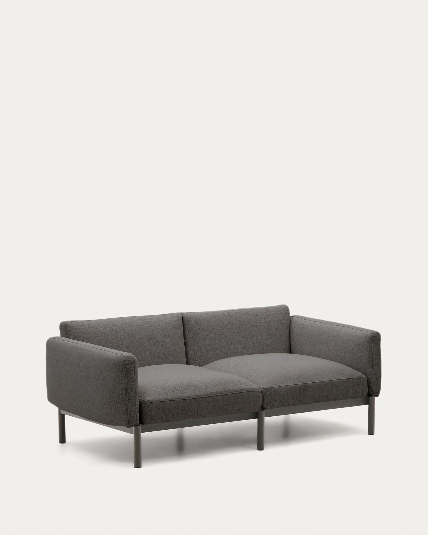 Elegantes 2-Sitzer-Sofa Sorells aus Aluminium in Grau, modular und wetterfest, ideal für stilvolle Außenbereiche.