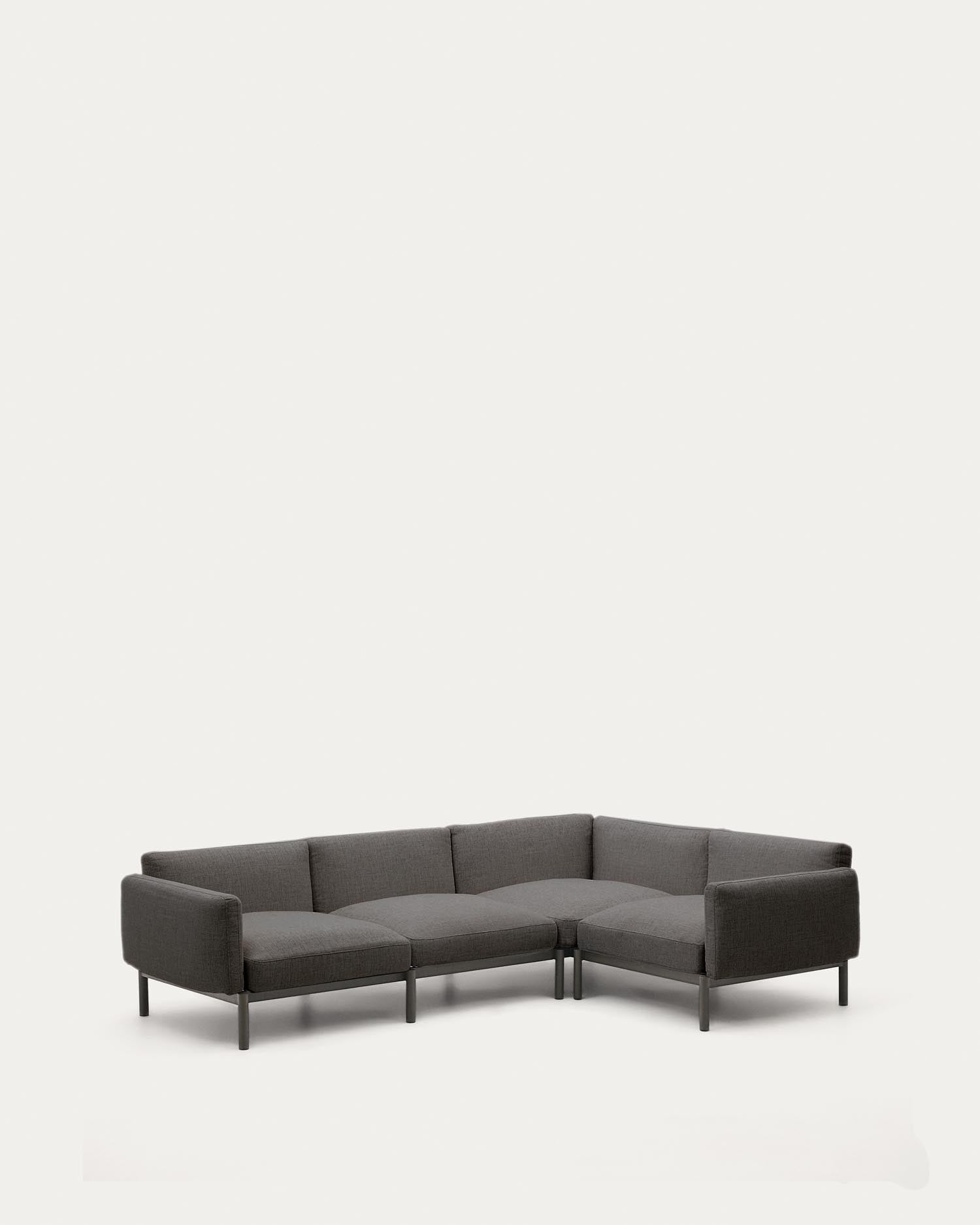 Modulares 5-Sitzer-Ecksofa für Outdoor Sorells Polsterung und Aluminium in Grau 276x191,5c