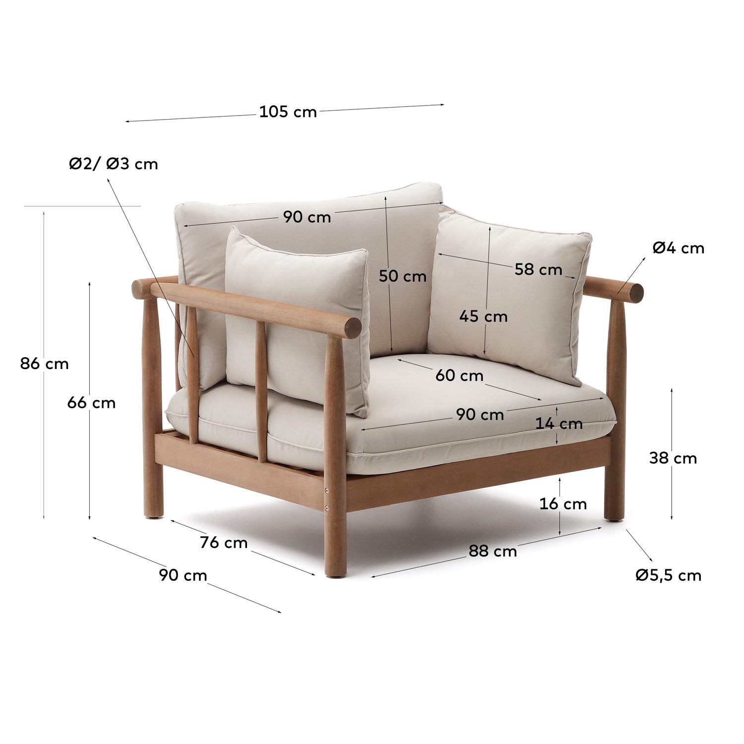 Sacova armchair made from solid FSC 100% eucalyptus wood