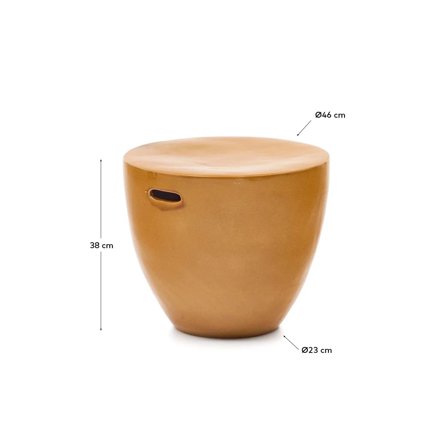Mesquida Keramik-Beistelltisch, senffarben, Ø 45 cm, für draußen.