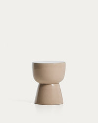 Table d'appoint d'extérieur Mesquida en céramique avec vernis écru, Ø 36 cm