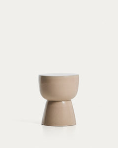 Table d'appoint d'extérieur Mesquida en céramique avec vernis écru, Ø 36 cm