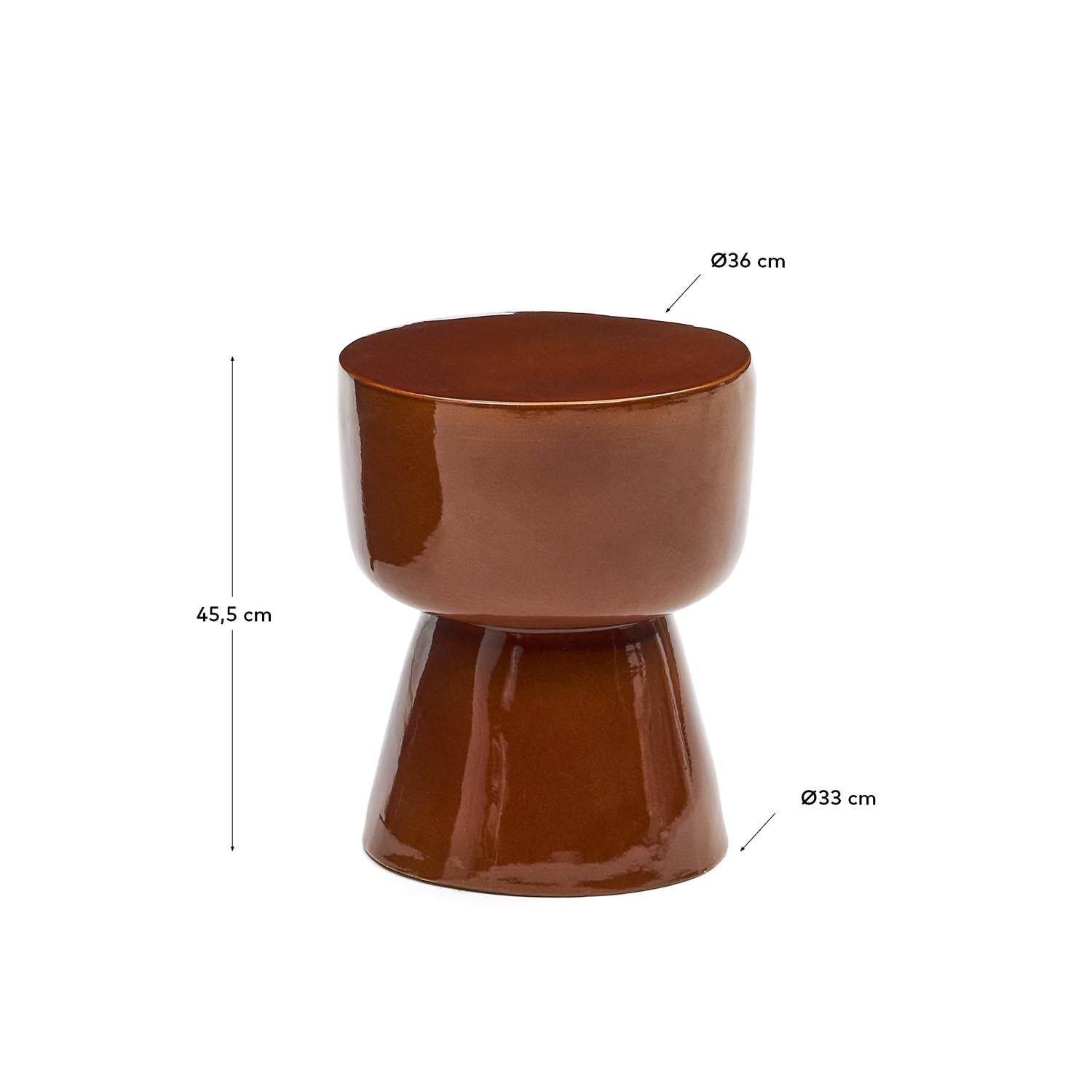 Eleganter Keramik-Beistelltisch mit Terrakotta-Glasur, Ø 35 cm.
