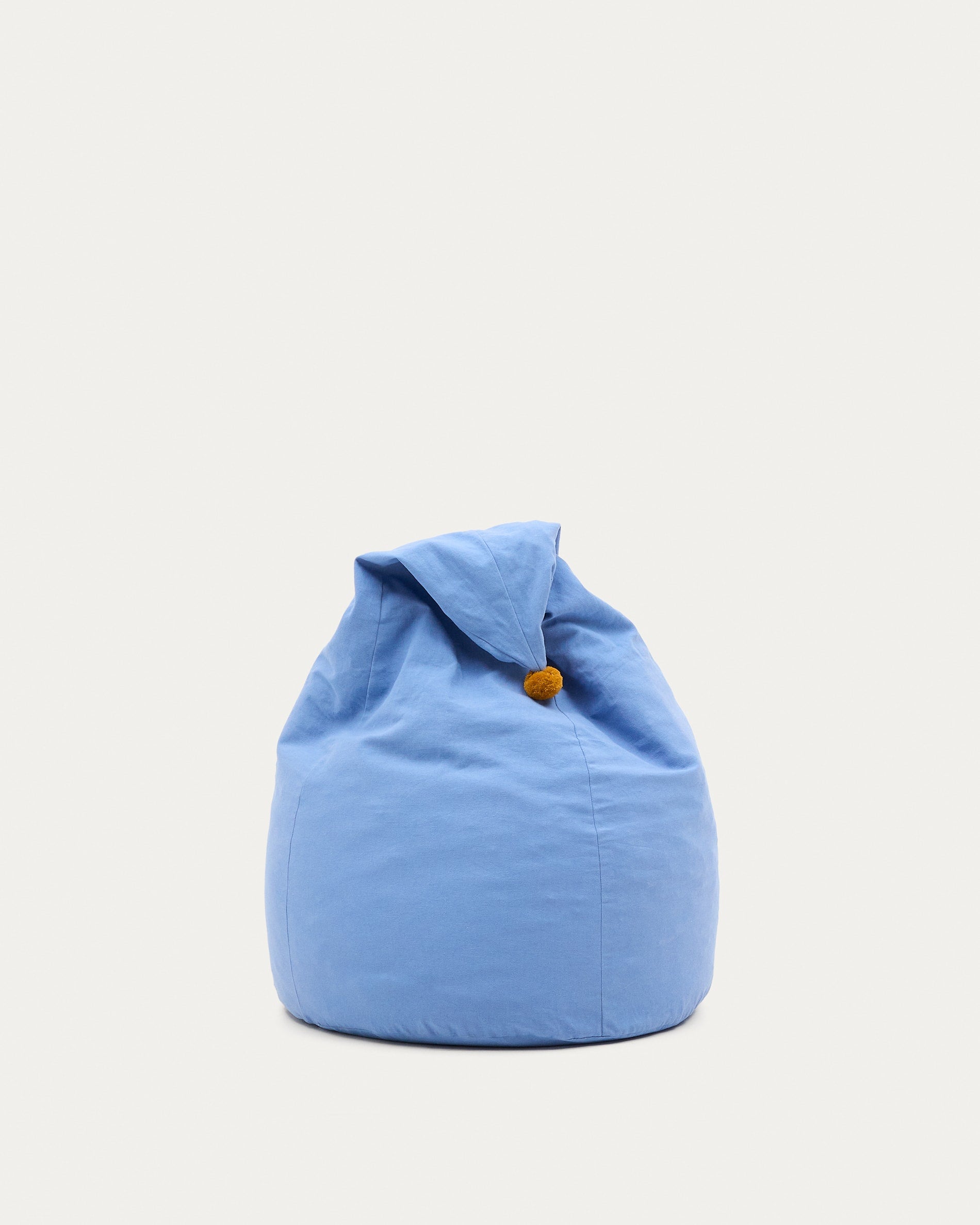 Olvi bean bag made of blue cotton with mustard-colored tassel Ø 60 cm