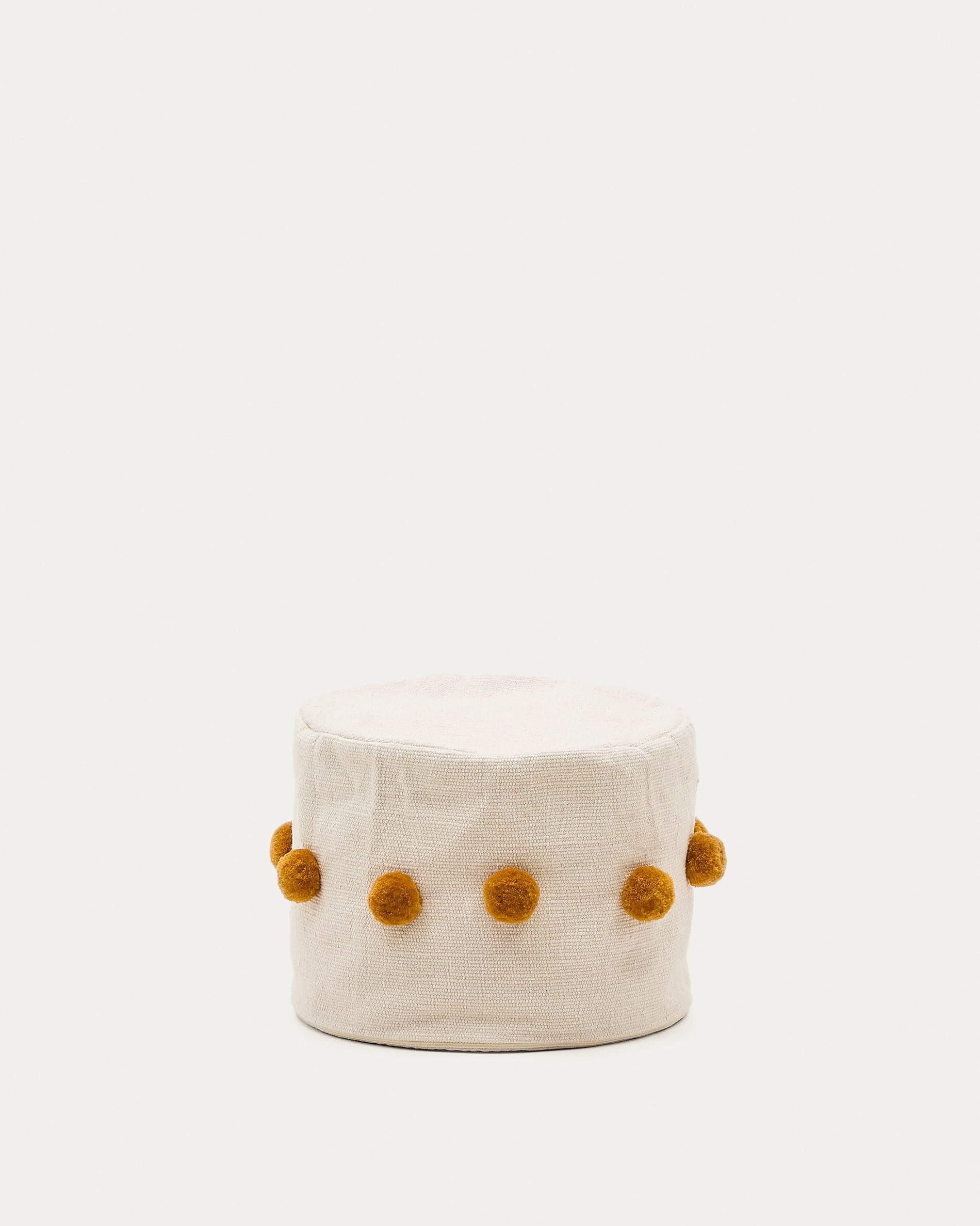 Manua bean bag in beige cotton with mustard-colored tassels Ø 40 cm