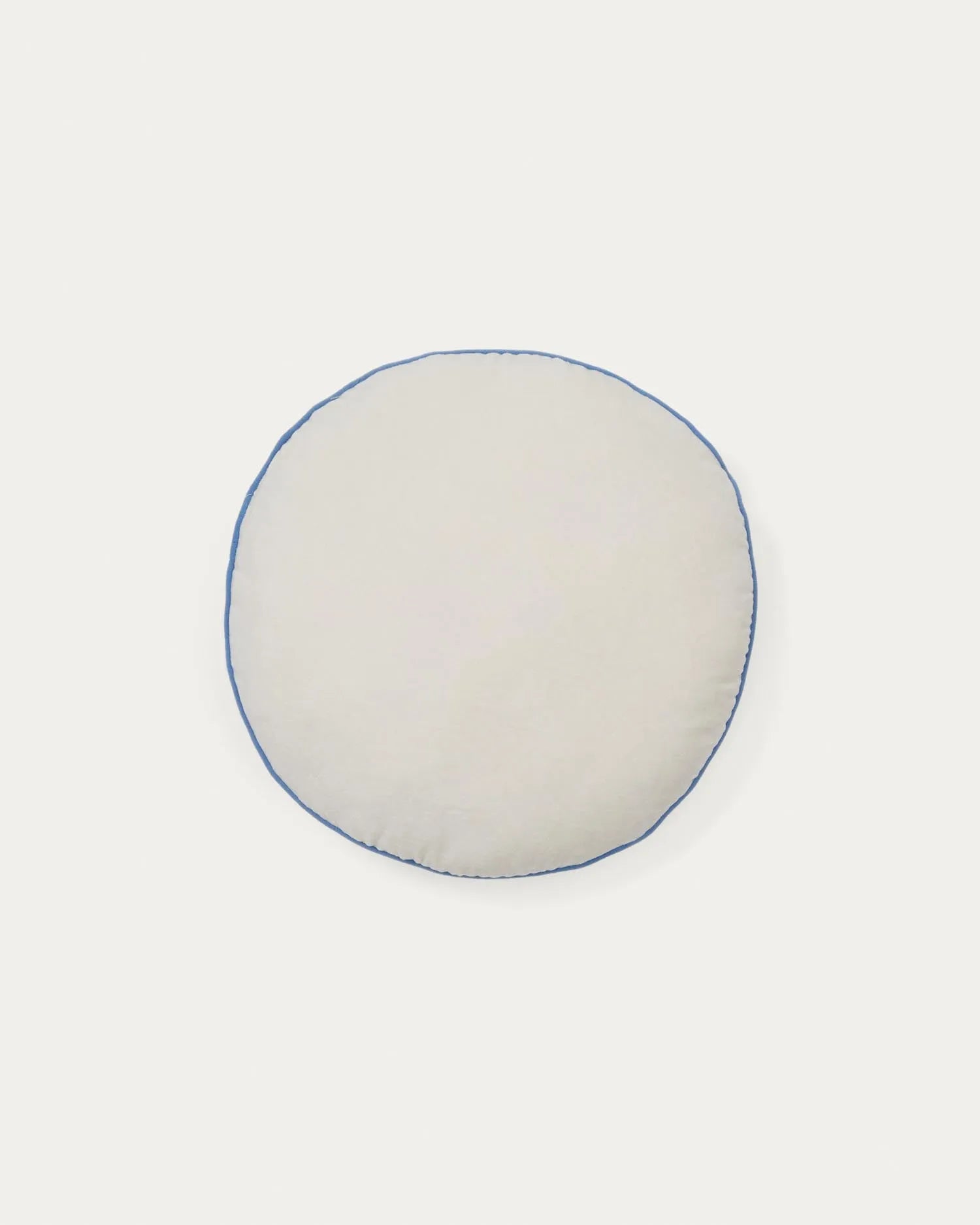 Rundes Kissen Saya Ø 40 cm: Eleganz in Weiß-Blau, 100% Baumwolle, zeitloses Design, Komfort und Stil für Ihr Zuhause.