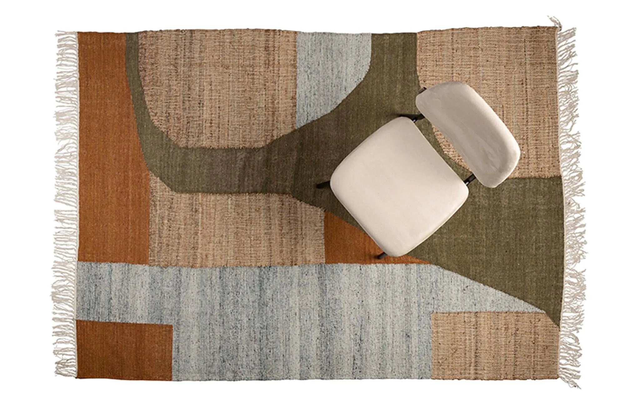 Handgewebter Teppich in Grün-Braun, aus Jute, Wolle, Baumwolle. Elegant, pflegeleicht, ideal für Wohnräume. Dutchbone Qualität.