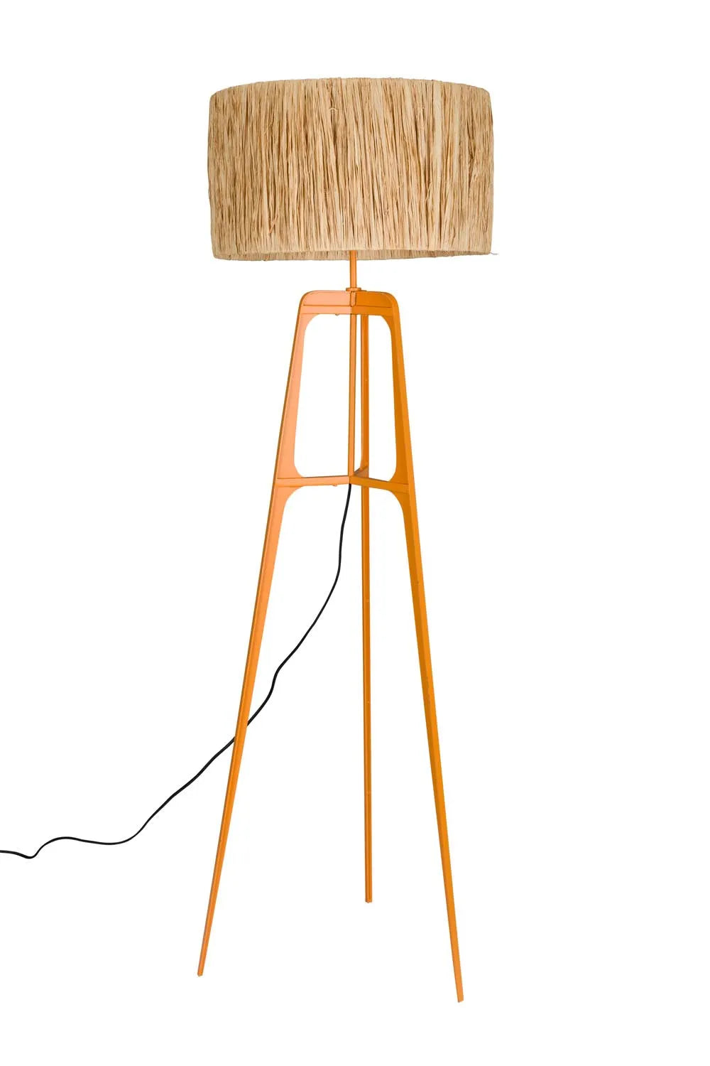 Die Stehlampe Afra Orange von Dutchbone kombiniert industriellen Charme mit einem verspielten Design. Der Metallfuß in fröhlichem Orange und der natürliche Lampenschirm schaffen eine gemütliche Atmosphäre.