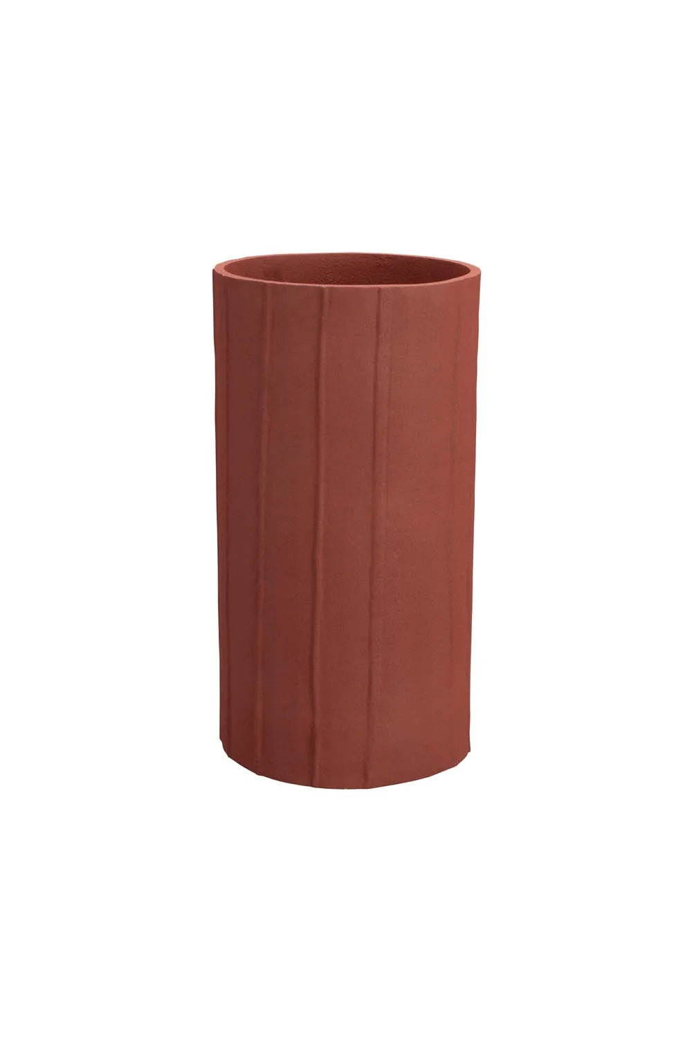 Handgefertigte Vase aus pulverbeschichtetem Aluminium in warmem Erdton, wasserdicht, ideal für Blumen oder Kochutensilien.
