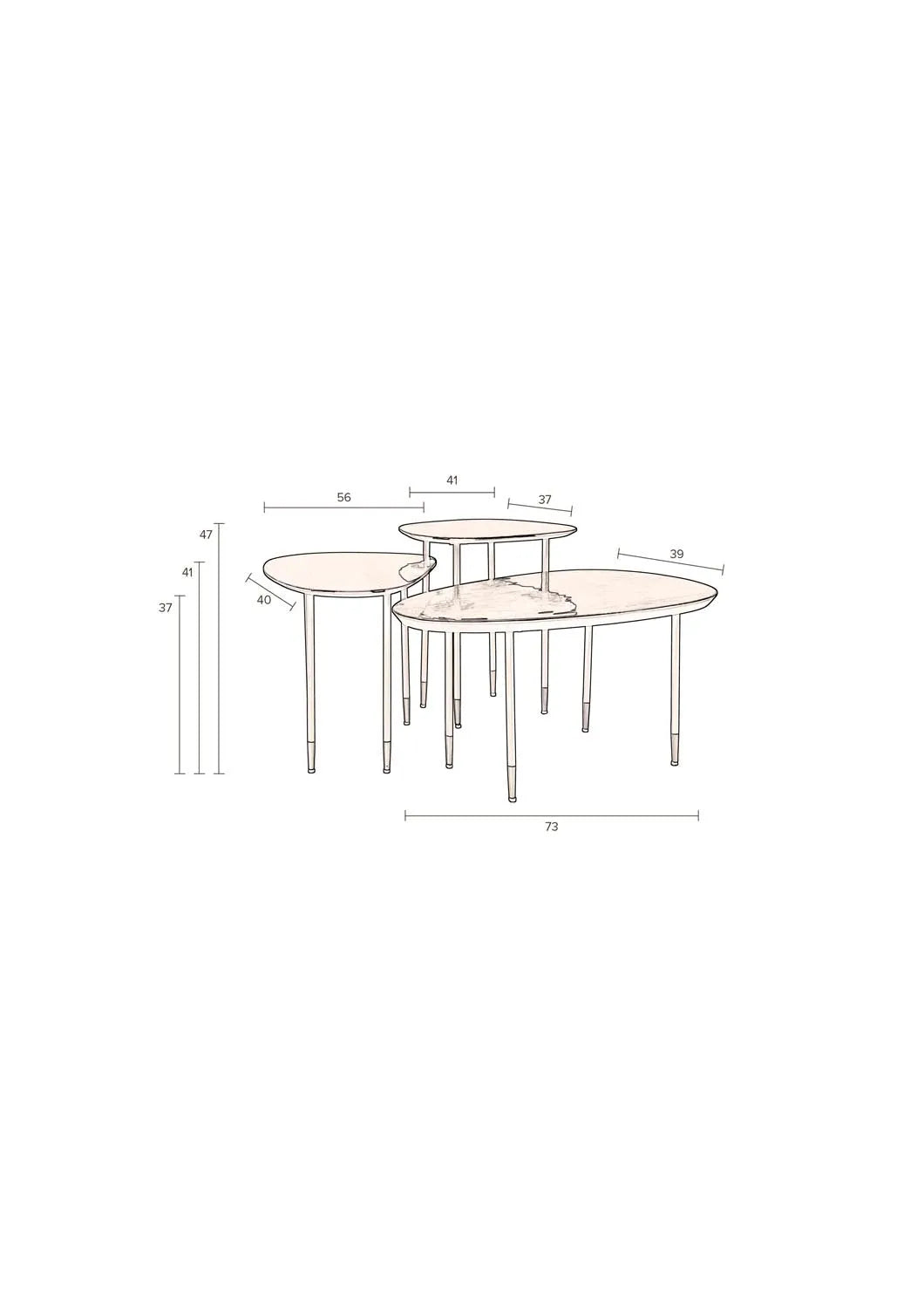 Elegantes 3er-Set Beistelltische Phyllis von Dutchbone für jeden Raum.