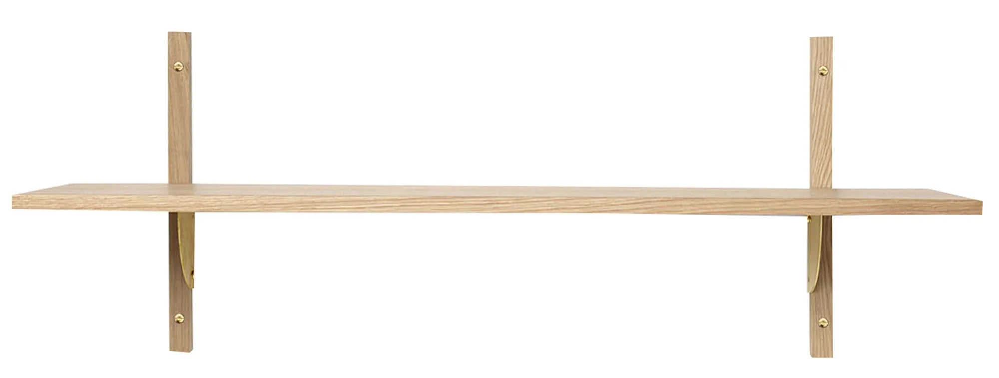 Elegantes Sector Wandregal aus Holz und Messing von Ferm Living.