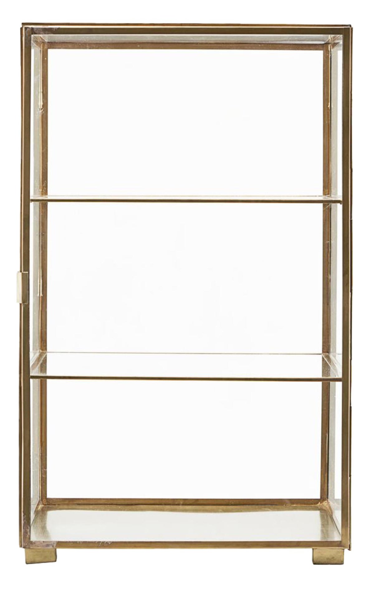 Standregal Schrank Glass als Vitrine mit Messingrahmen und Glasscheiben