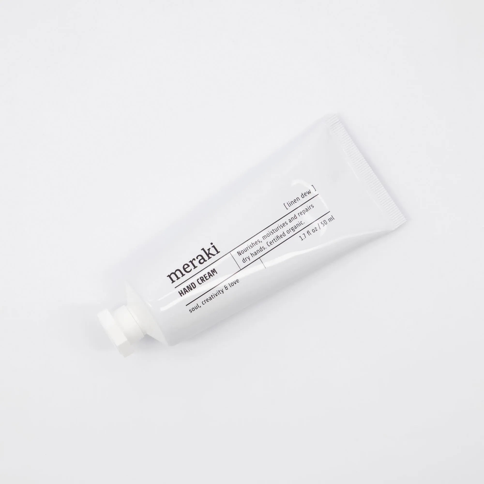 Meraki Linen Dew Handcreme: Nährt intensiv mit Bio-Inhaltsstoffen, zieht schnell ein, erfrischender Duft, ECOCERT-zertifiziert.