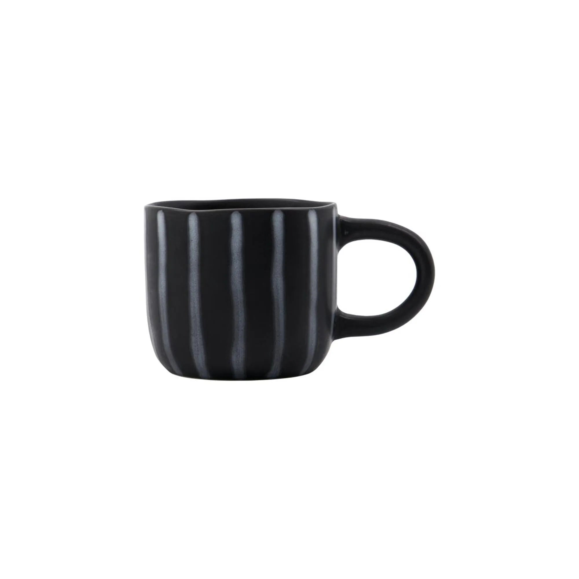 Stilvolle HDLine Tasse von House Doctor: Schwarz/Braun, robustes Steinzeug, elegantes Streifendesign, ideal für Kaffee & Tee.