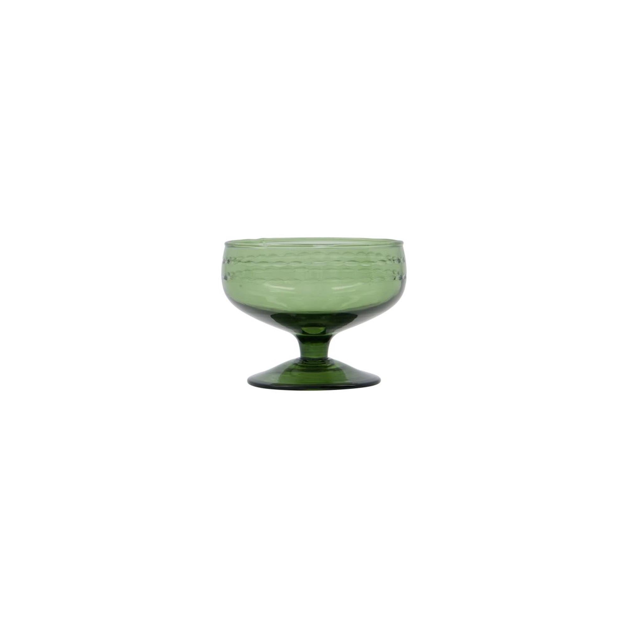Elegante, grüne Dessertschale aus mundgeblasenem Glas von House Doctor – ideal für stilvolle Dessertpräsentationen.