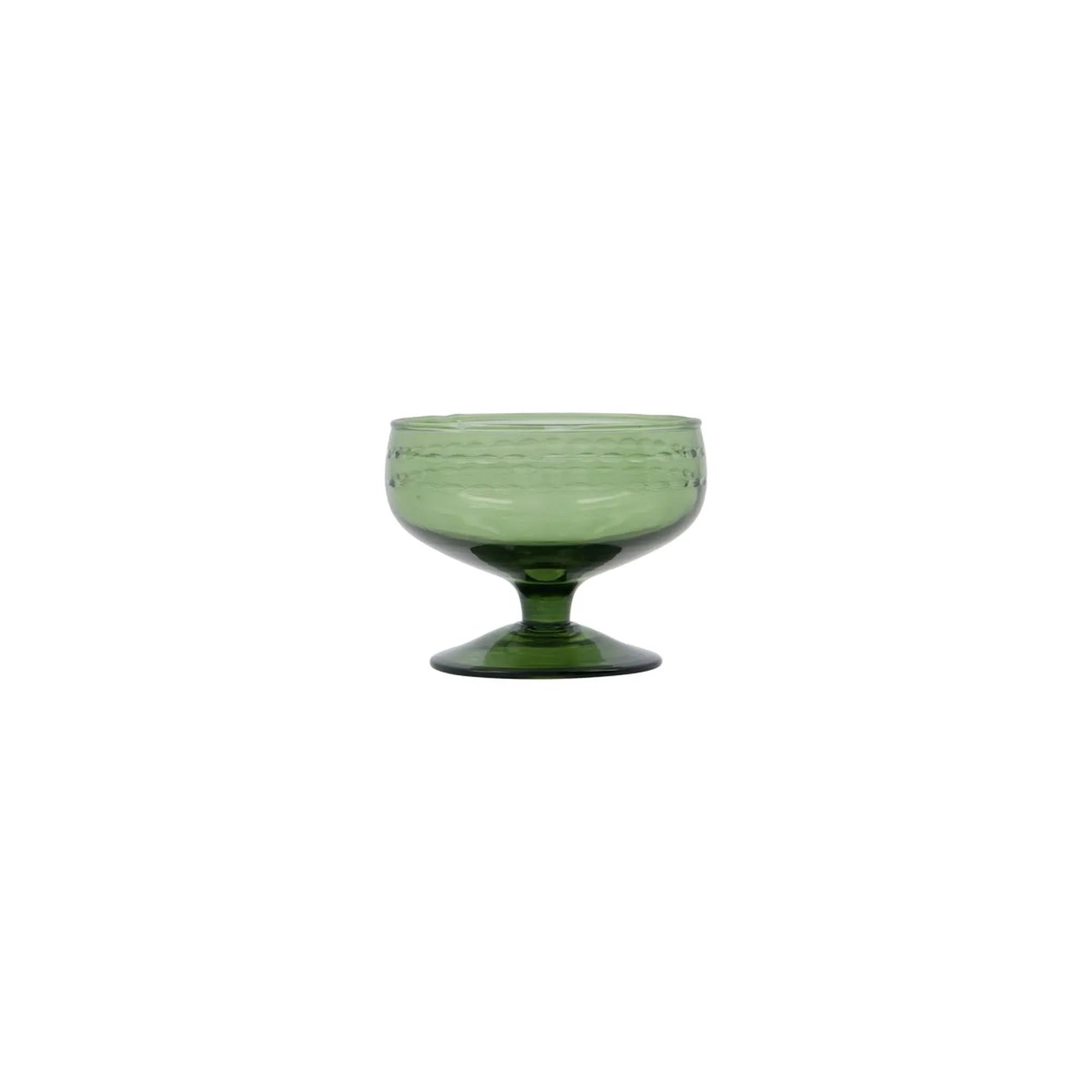 Elegante, grüne Dessertschale aus mundgeblasenem Glas von House Doctor – ideal für stilvolle Dessertpräsentationen.