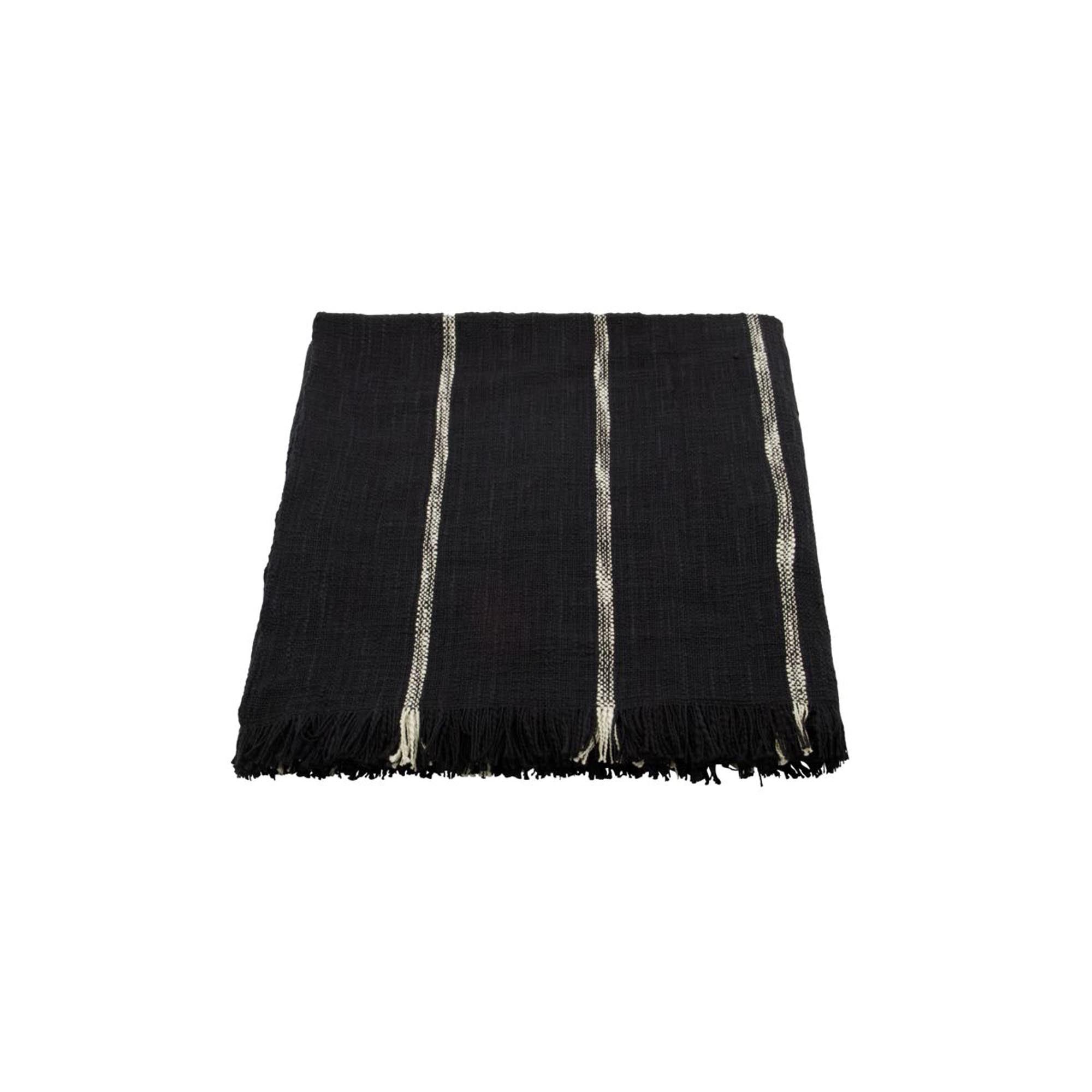 Elegante HDTuur Decke in Schwarz/Off-Weiß von House Doctor: Handgefertigt, zeitloses Streifendesign, 100% Baumwolle, vielseitig einsetzbar.