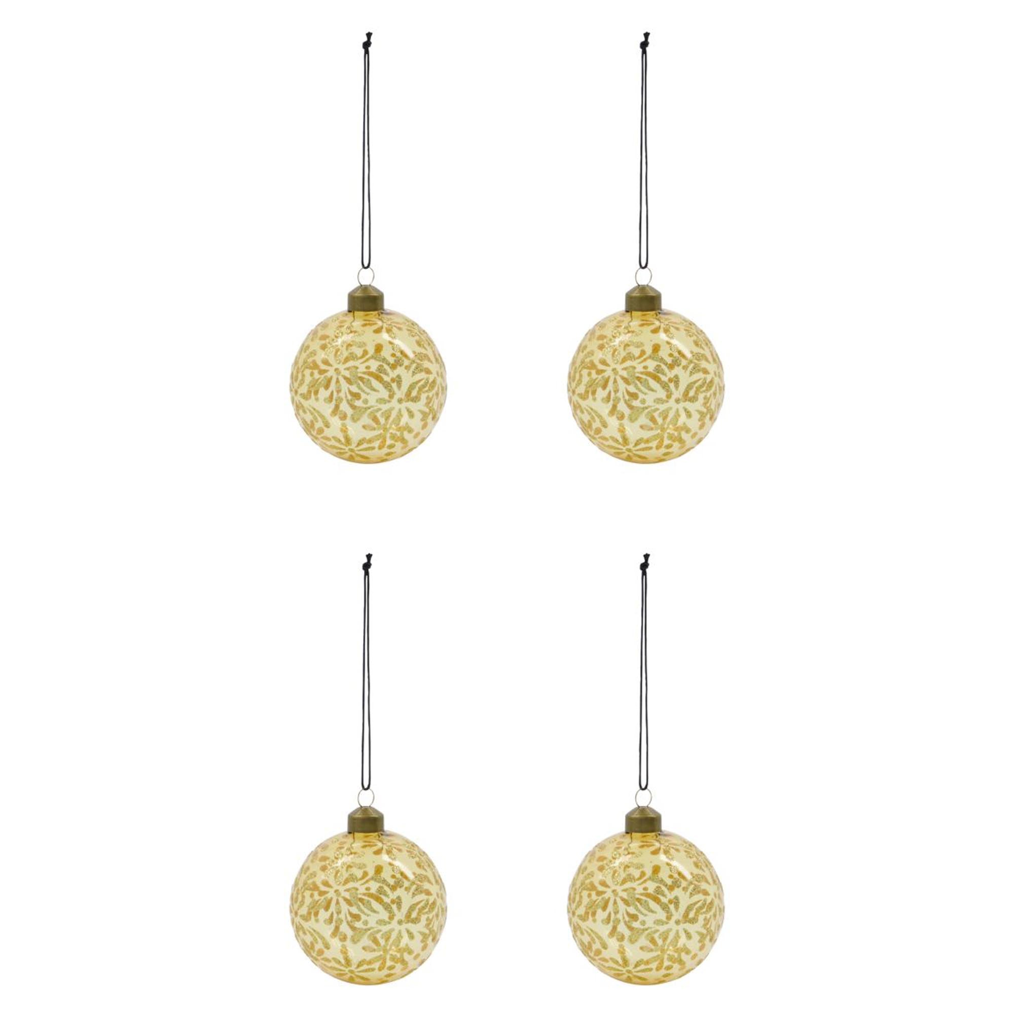 Luxuriöse goldene Ornamente von House Doctor: Glaskugeln mit glitzernden Mustern für zauberhafte Weihnachtsatmosphäre.
