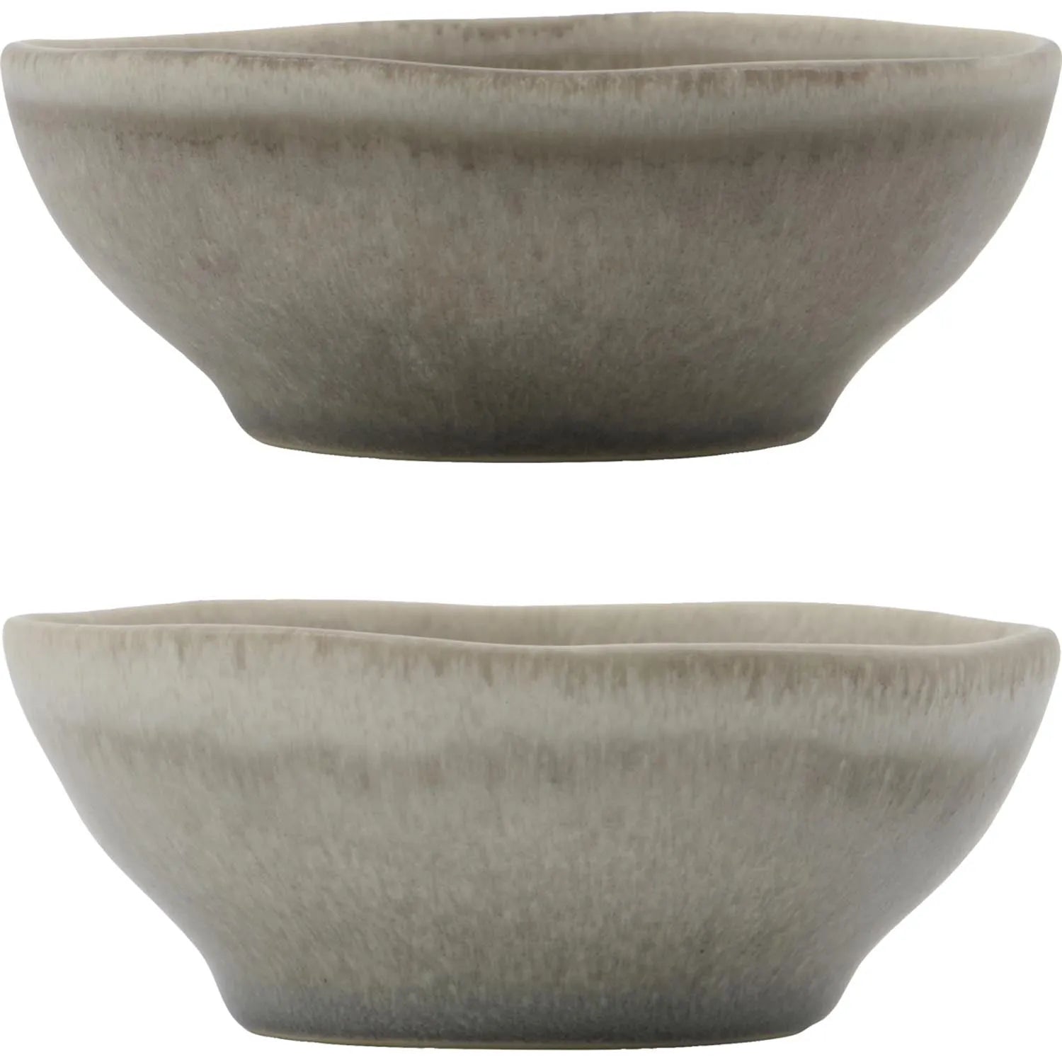 Elegante graue Schalen aus robustem Steinzeug, ideal für Salate und Suppen. Spülmaschinen- und mikrowellengeeignet.
