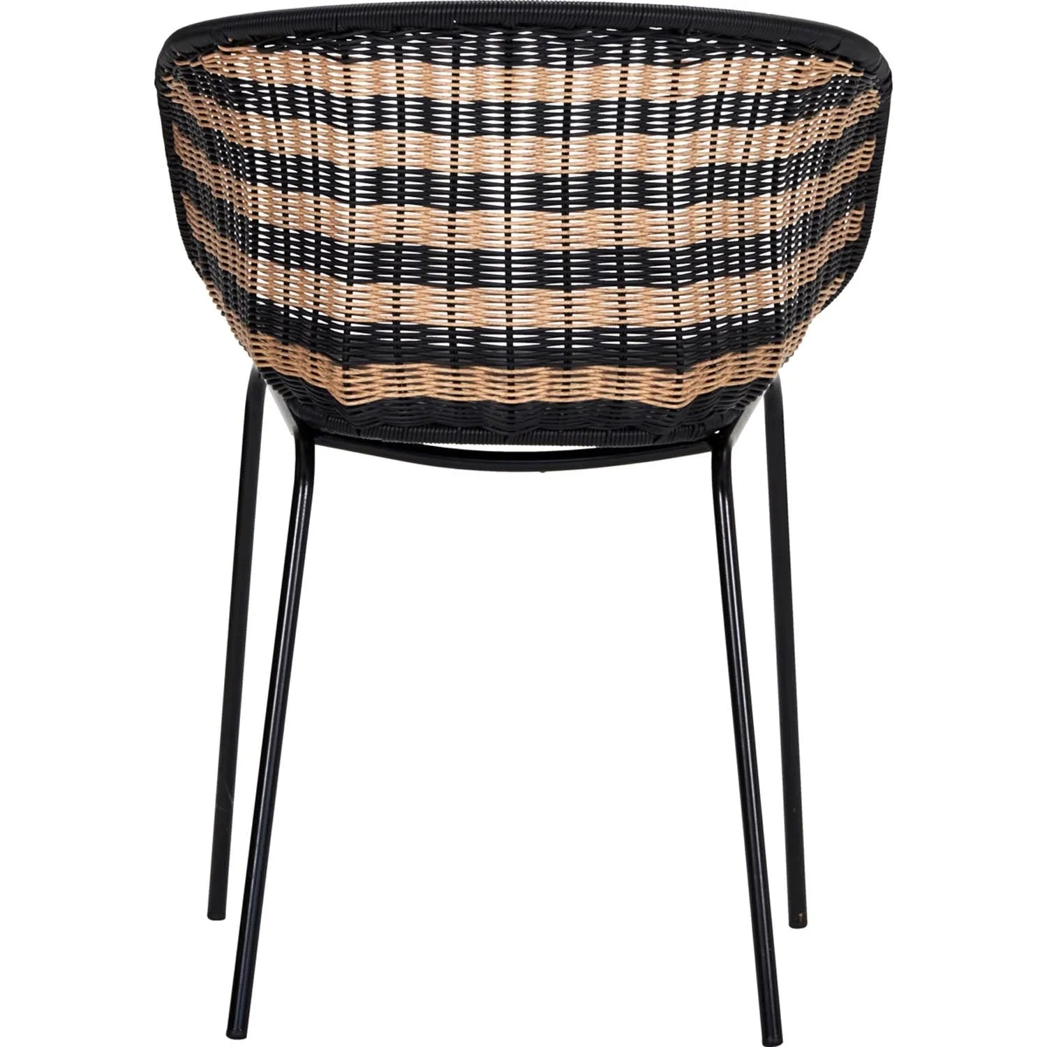 Eleganter Sessel aus Polyethylen und Eisen, ideal für drinnen und draußen, bietet Komfort und Stil in Natur und Schwarz.