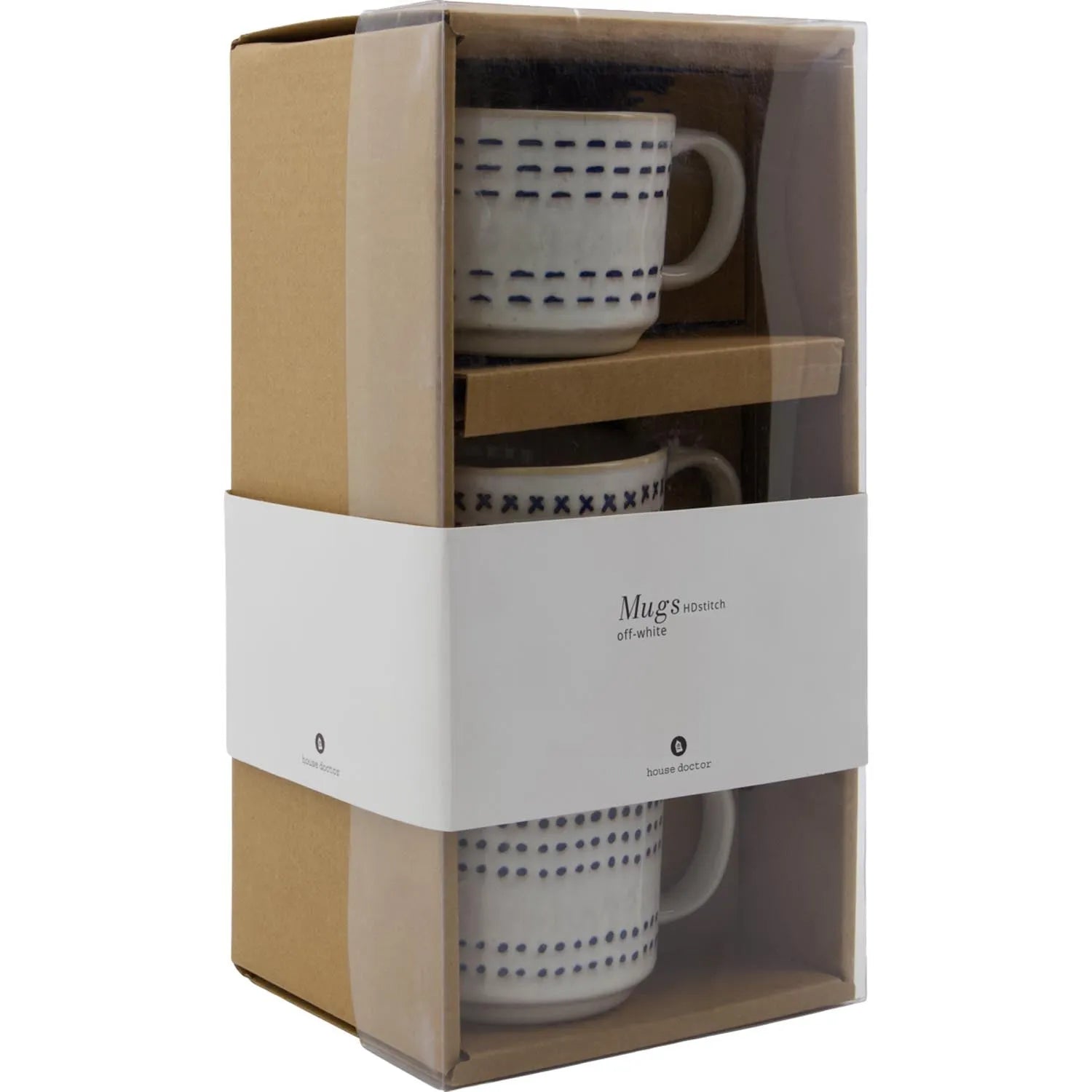 Elegante Off-White-Tasse aus Steingut mit HD-Stickmuster, robust, stilvoll und ideal für heiße Getränke.