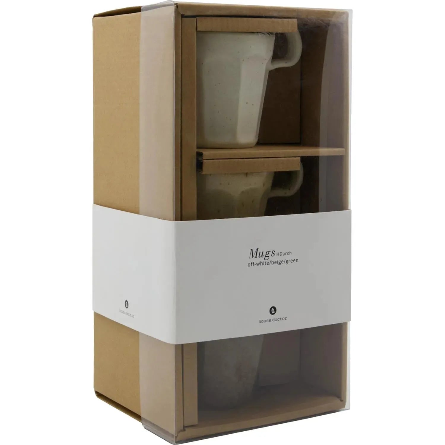 Die HDArch Tasse von House Doctor: Handgefertigtes Steingut in Off-White, Beige und Grün, vereint rustikalen Charme mit zeitlosem Design.