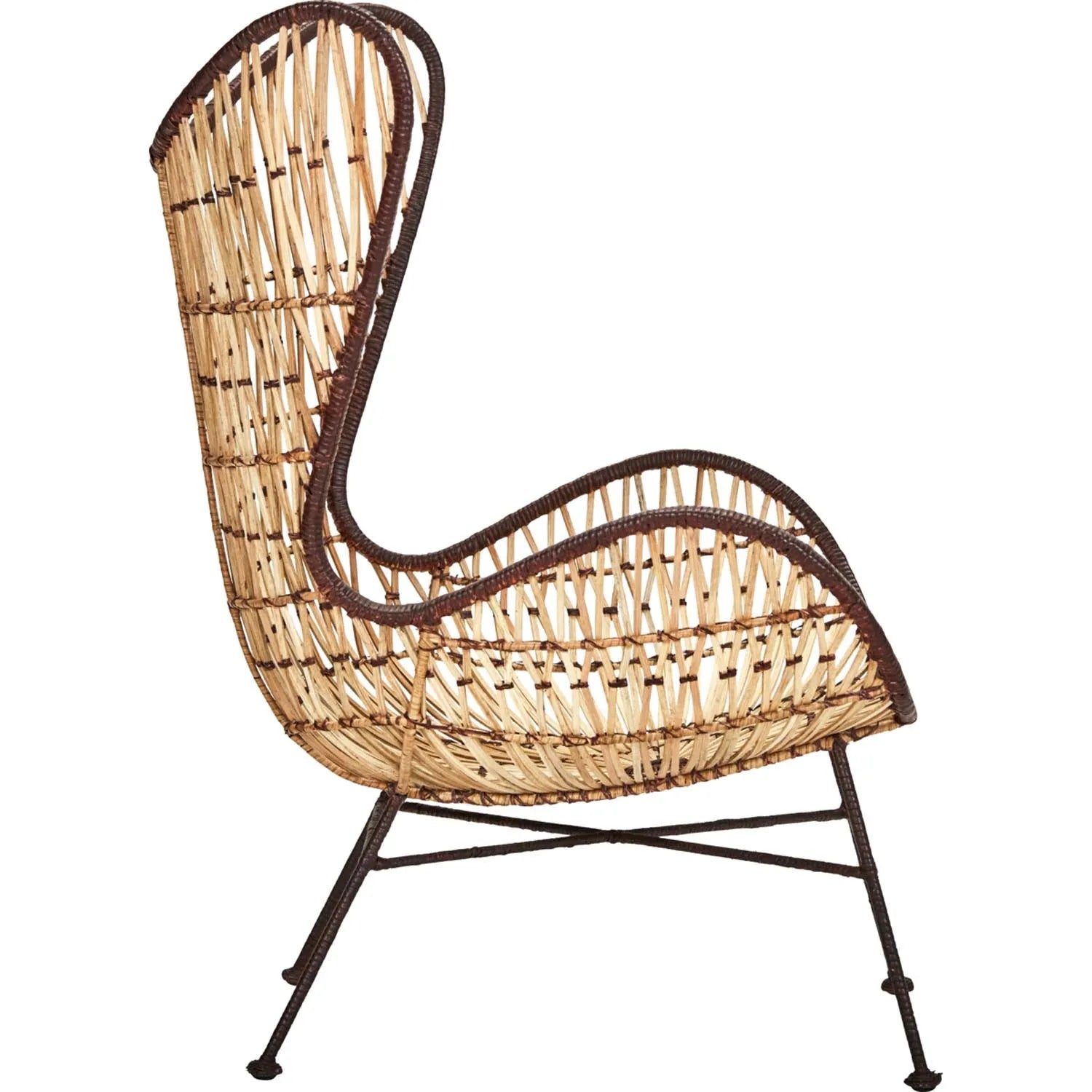 Eleganter Lounge-Sessel aus Rattan und Eisen, vereint Komfort und Stil, ideal für entspannte Stunden in jedem Raum.
